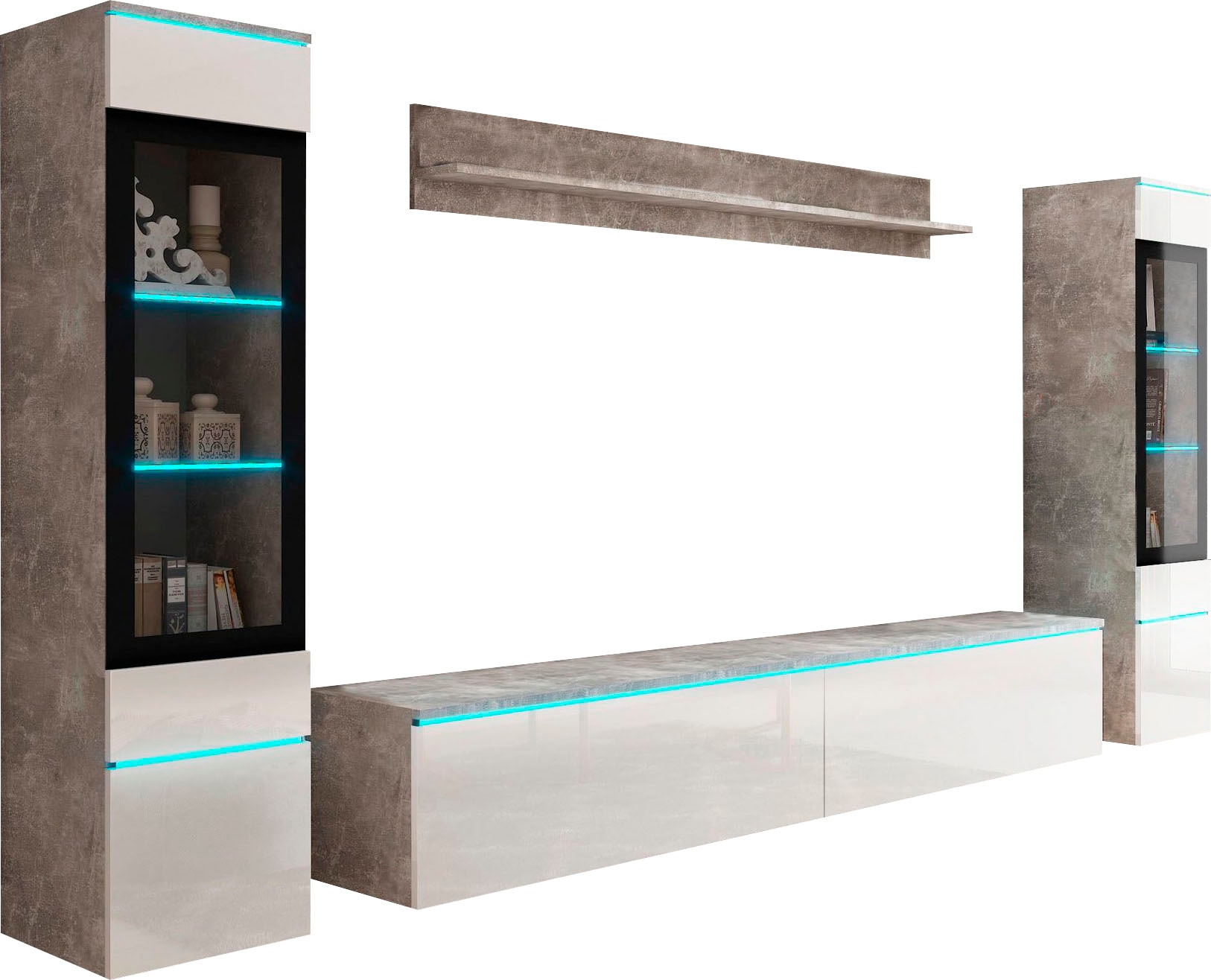 INOSIGN Wohnwand »VERA II, Vitrinen Türanschlag wechselbar«, (Komplett-Set, 4 St.), Mediawand 260 cm, Vitrine mit Verglasung, stehend und hängend