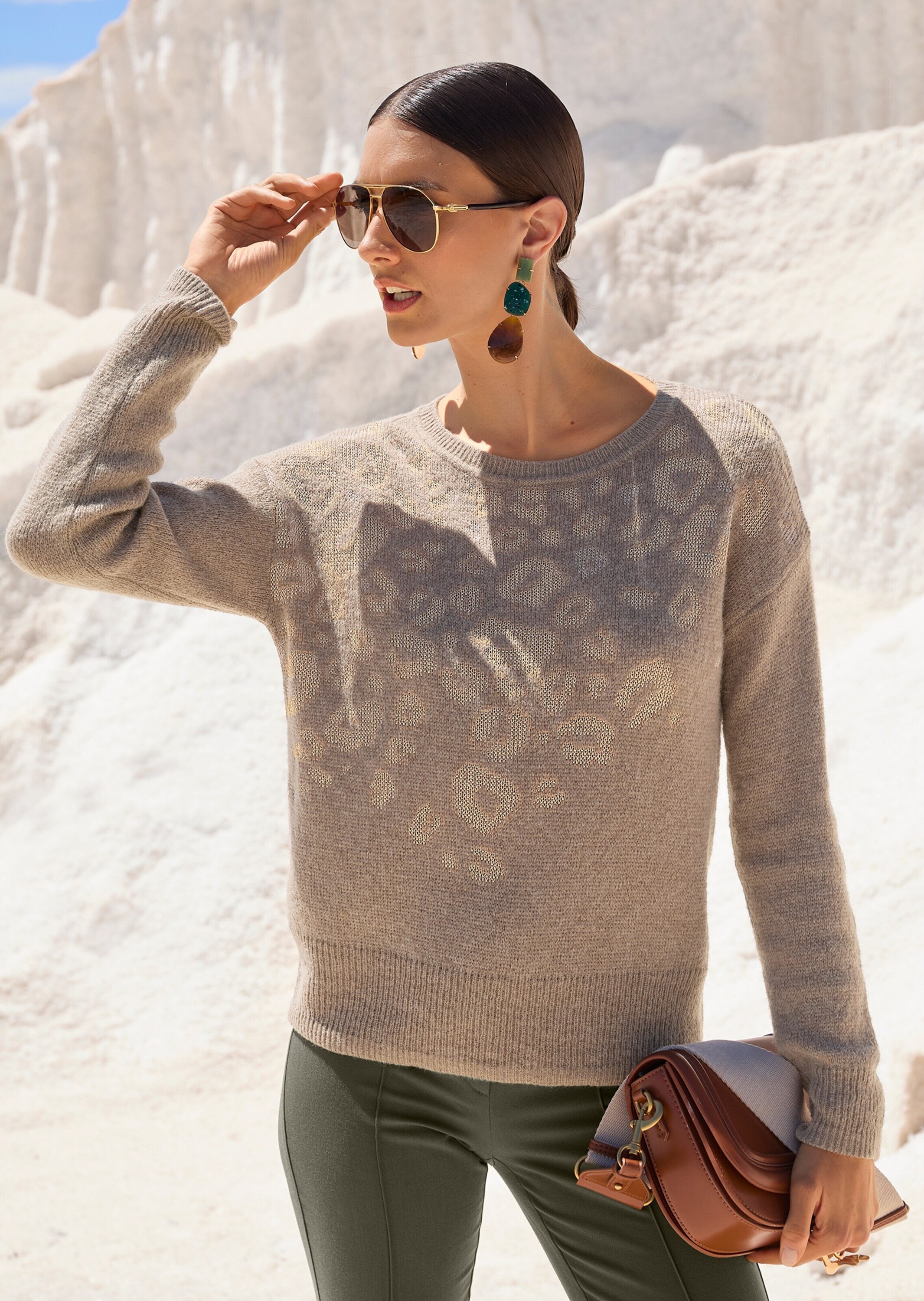 MADELEINE Longpullover »Pullover Kurzer Intarsien-Pullover mit Glanz-Effekt«