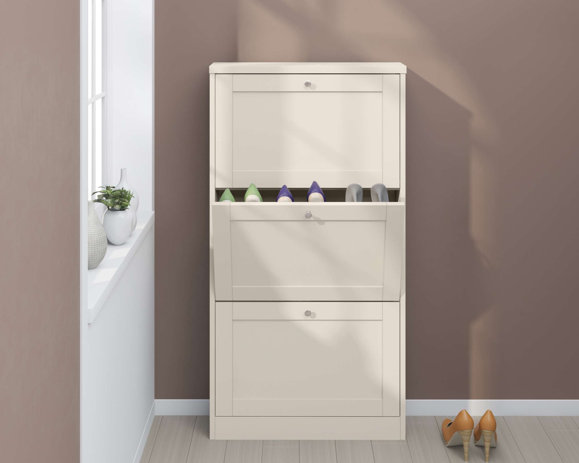 OTTO home Schuhschrank »Heide« Breite 70 cm, mit 3 Klappen und Facettenfront, Höhe ca. 130 cm