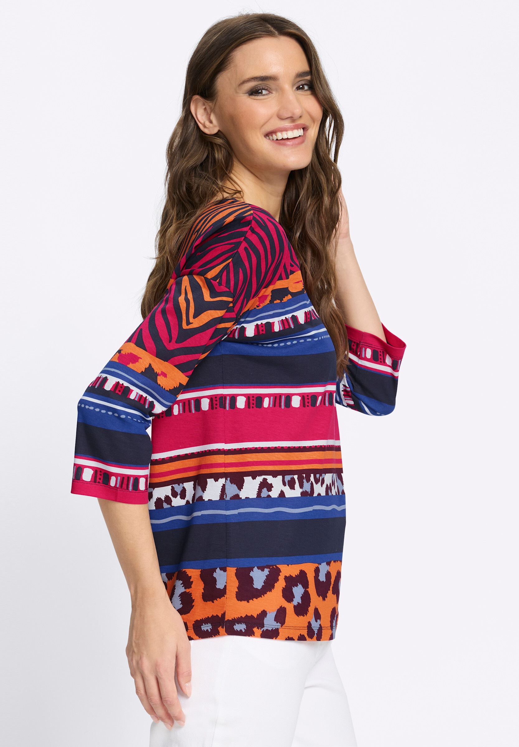 Sieh an! T-Shirt »3/4-Arm-Shirt 3/4-Arm-Shirt mit Animal-Streifen-Muster«