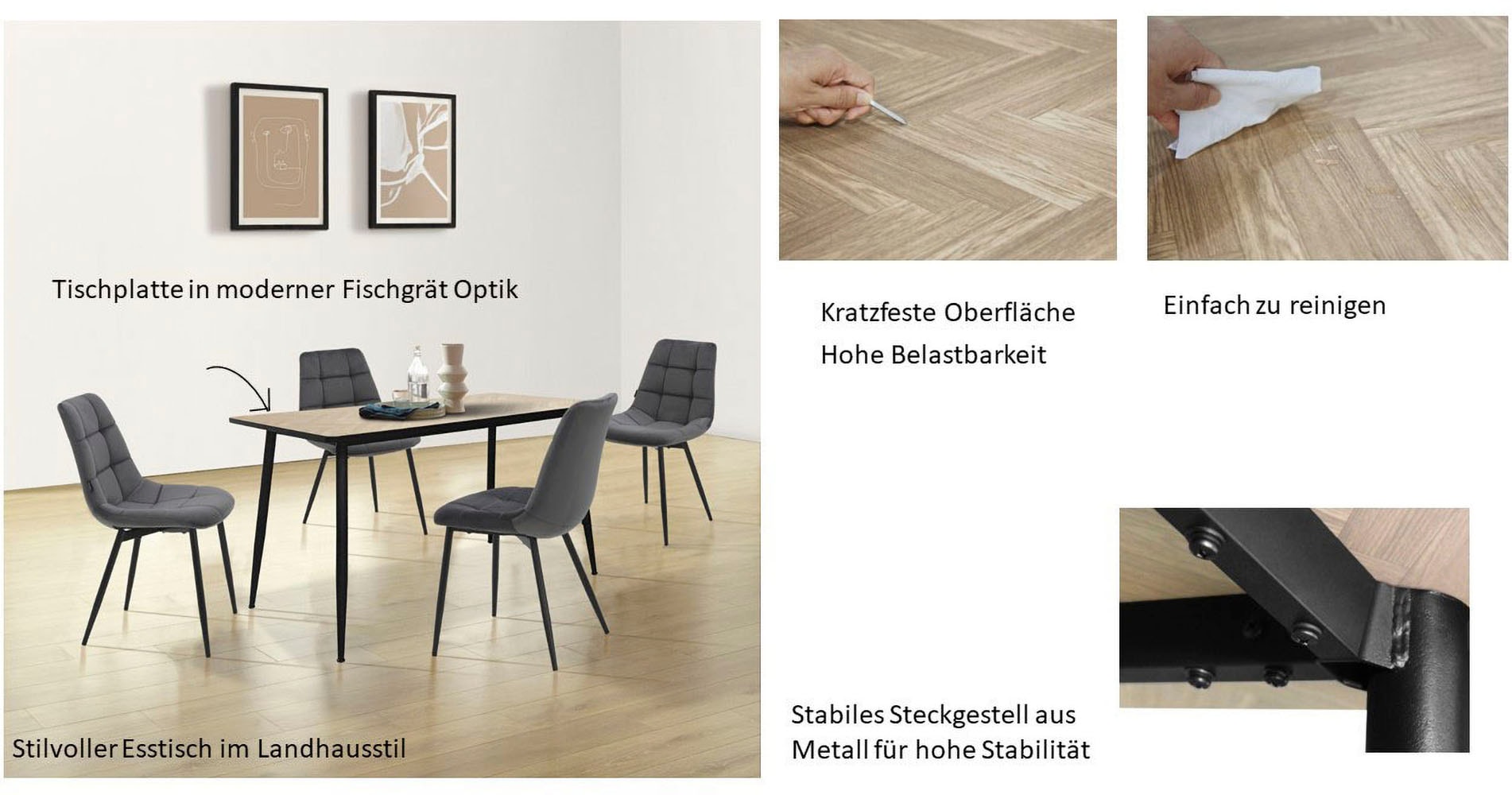 Home affaire Esstisch »Arhus, TOPSELLER!, OTTOs Choice«, in angesagter Fischgrätoptik