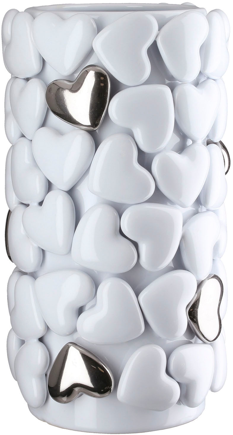 GILDE Tischvase »Vase zylindrisch Hearts weiß H. 31,5 cm«