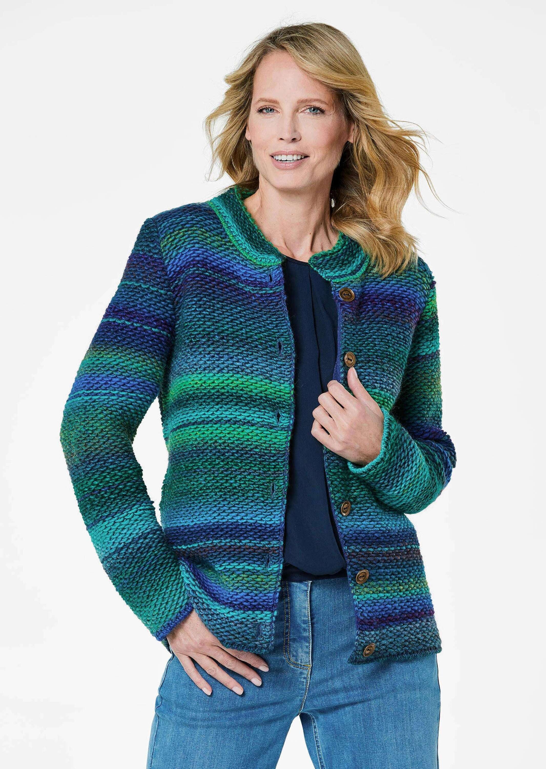 GOLDNER Strickjacke »Kurzgröße Strickjacke mit Multicolor Ringeloptik«