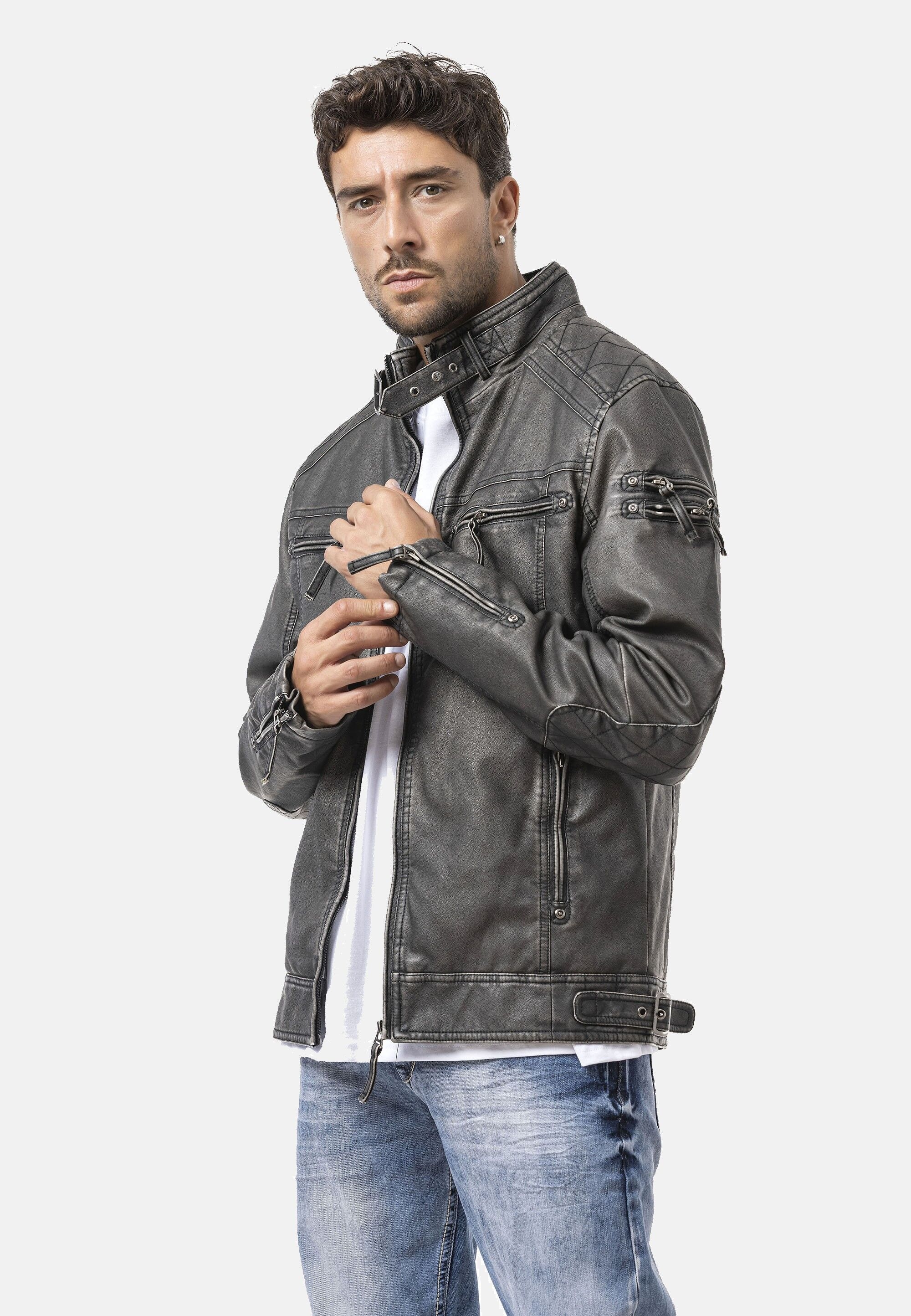 Cipo & Baxx Bikerjacke »Cipo & Baxx Winterjacke« ohne Kapuze im unifarbenen Look