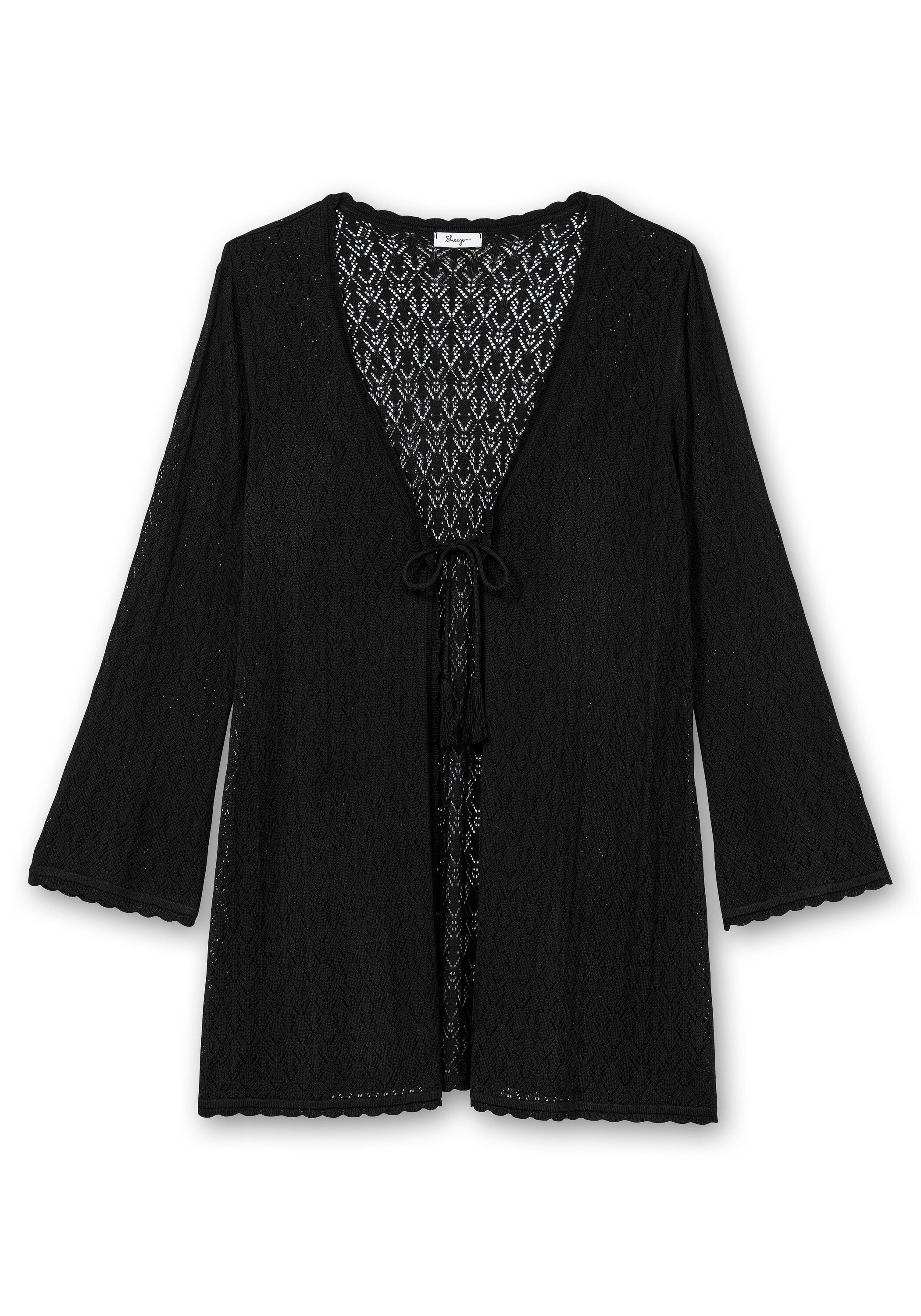 Sheego Longstrickjacke »Lange Ajour-Strickjacke mit leicht transparentem Ajourstrickmuster«, mit leicht transparentem Ajourstrickmuster