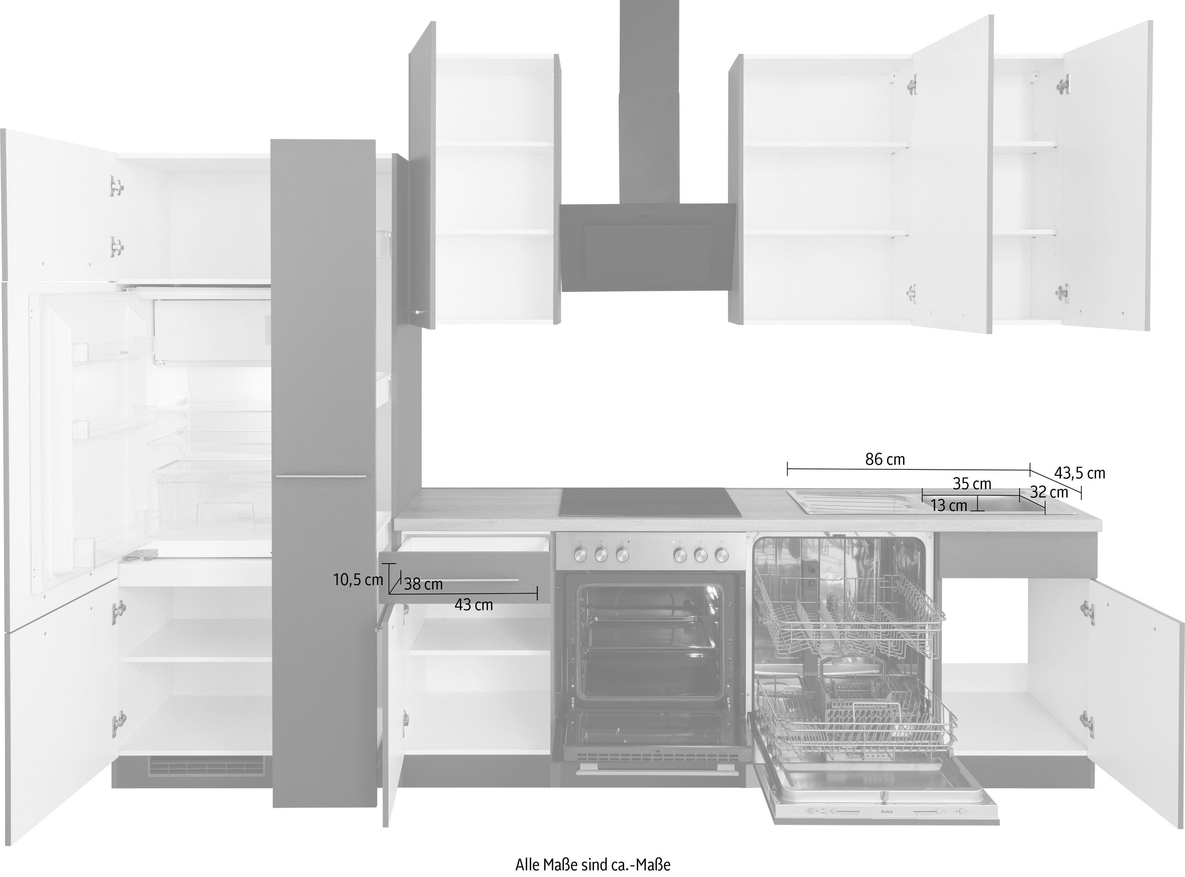 wiho Küchen Küchenzeile »Unna« ohne E-Geräte, Breite 310 cm