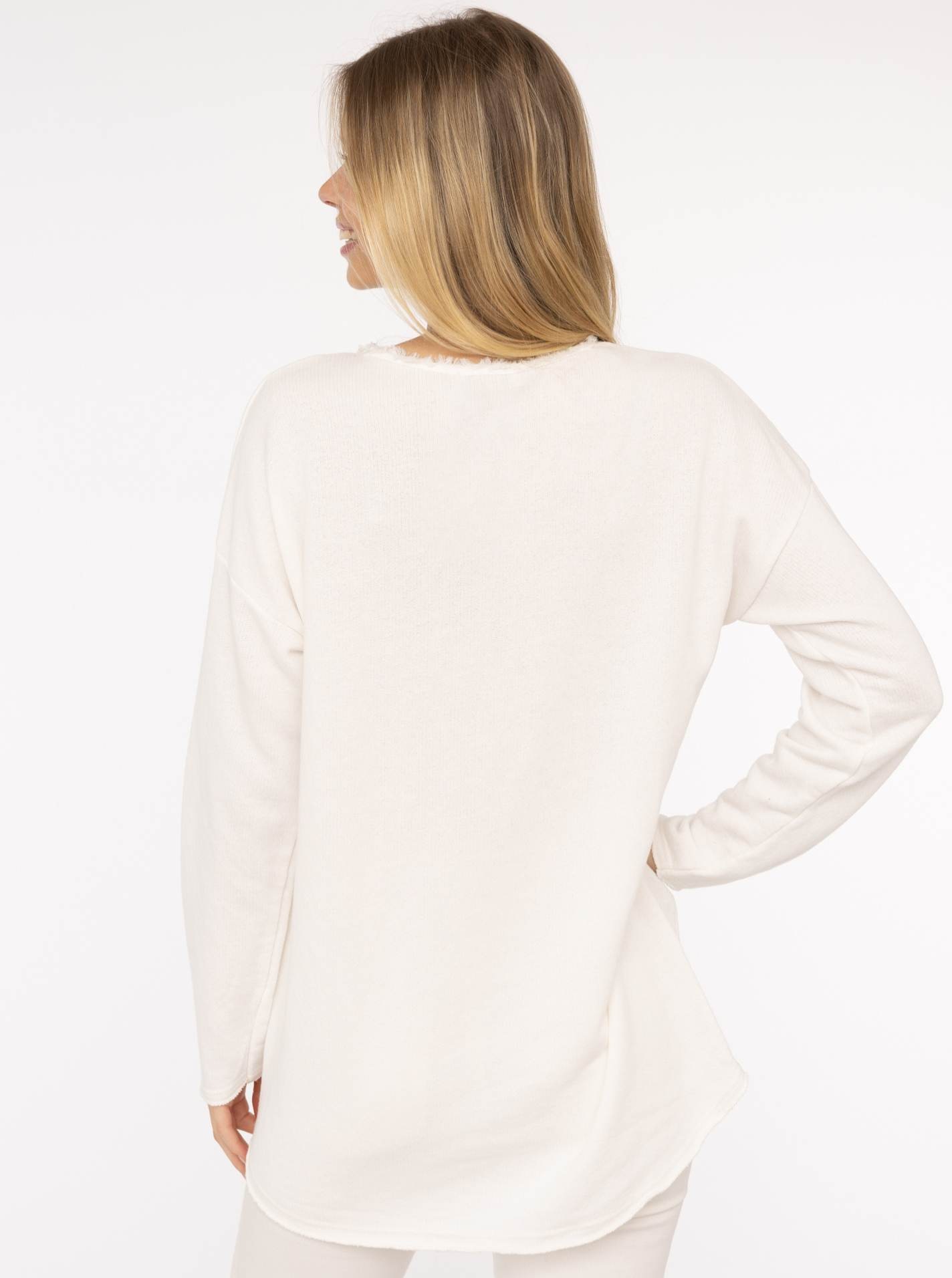 Zwillingsherz Sweater »"Sea Sand Sun"«, Flock-Print, ausgefranster Rundhalsausschnitt, Langarm