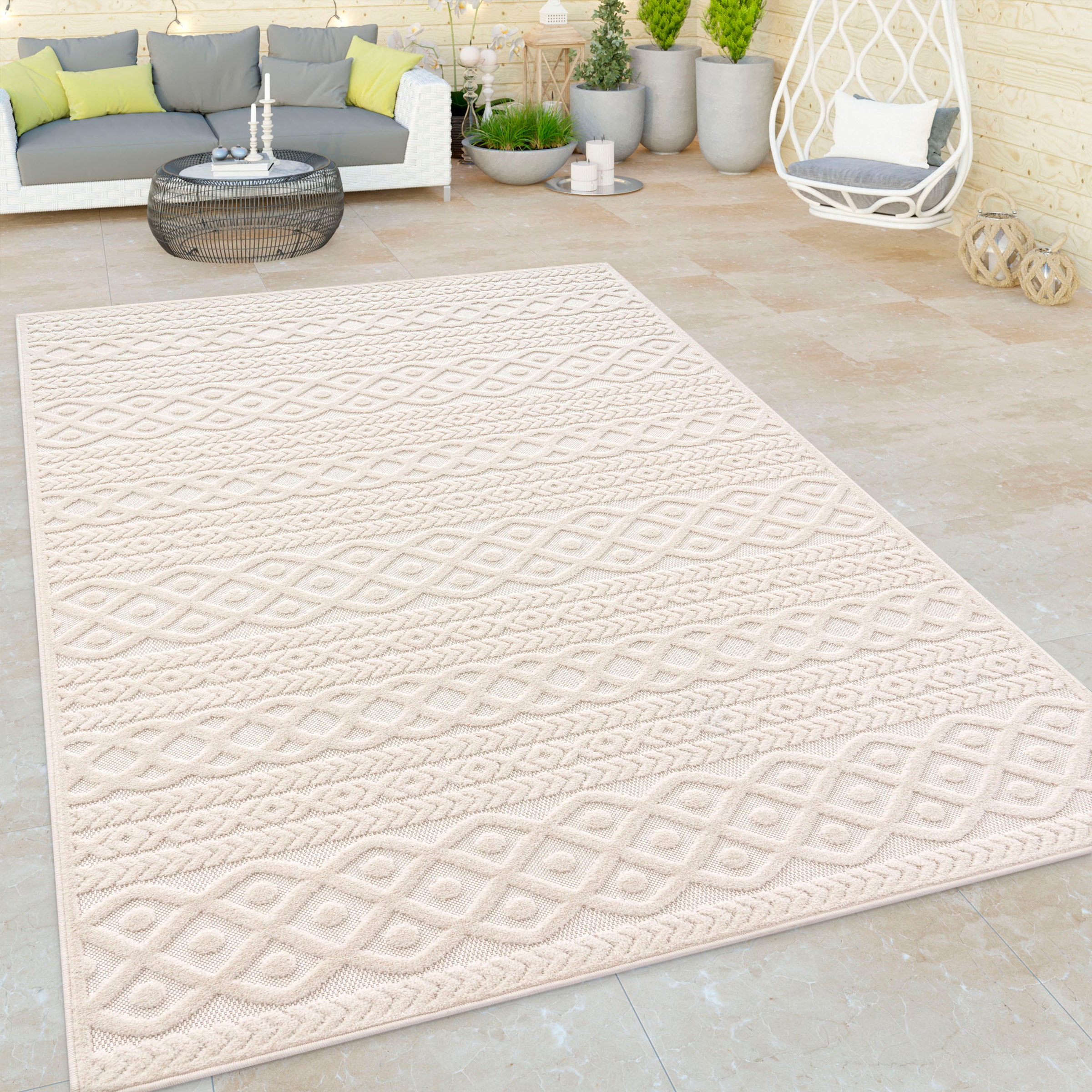 Paco Home Teppich »Cotton 231«, rechteckig, Uni-Farben, Hoch-Tief Effekt,  boho, In- und Outdoor geeignet kaufen im OTTO Online Shop