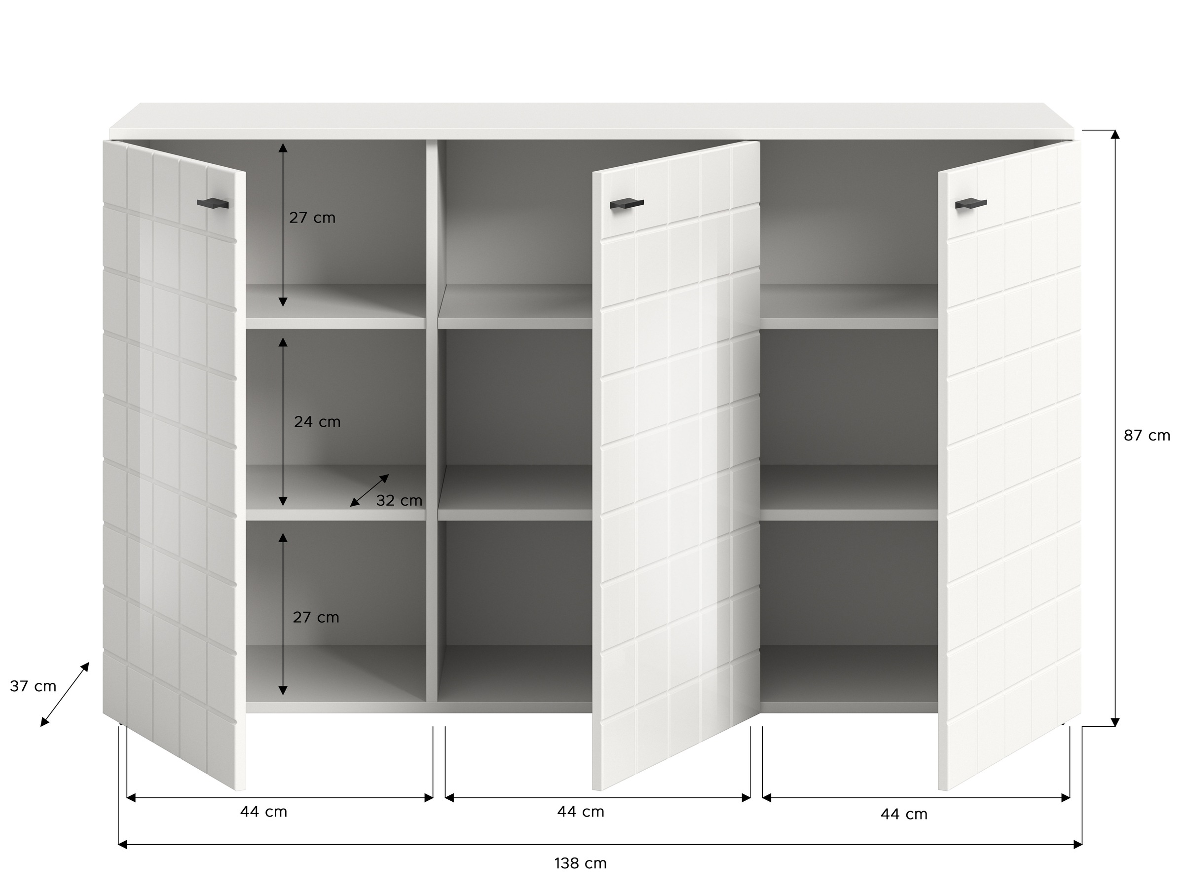 Home affaire Sideboard »Gora, Breite 138 cm, gefräste Front in Waffeloptik hochglanz« Kommode, Schrank, Anrichte