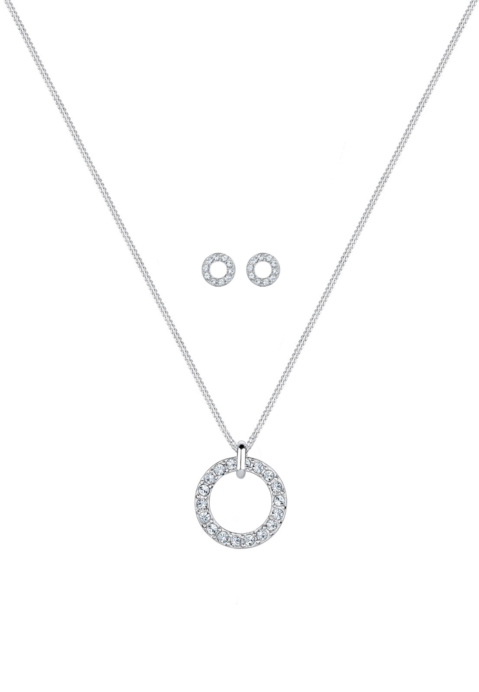 Elli Ohrring und Ketten Set »Schmuckset Kreis Kristalle Ohrring Halskette Set 925 Silber«