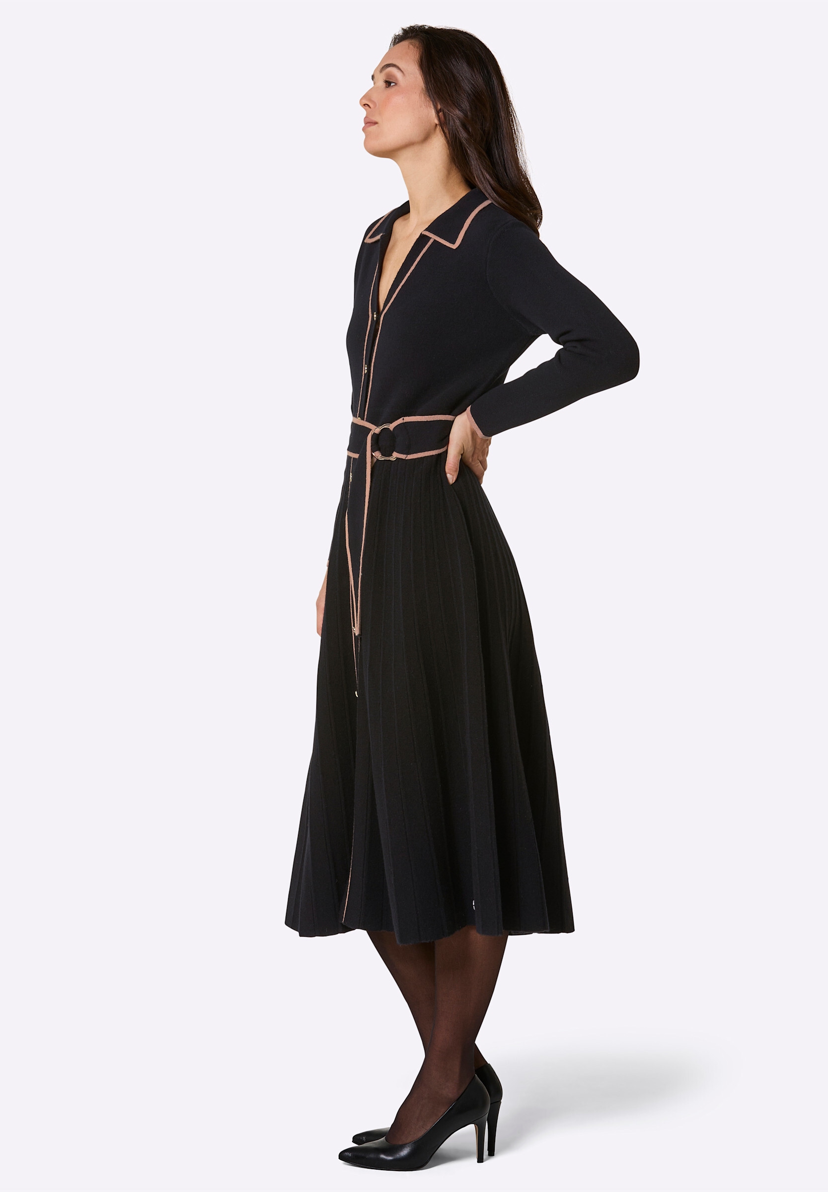 creation L Strickkleid »Woll-Strickkleid Strickkleid inklusive Bindegürtel« Ohne Taschen