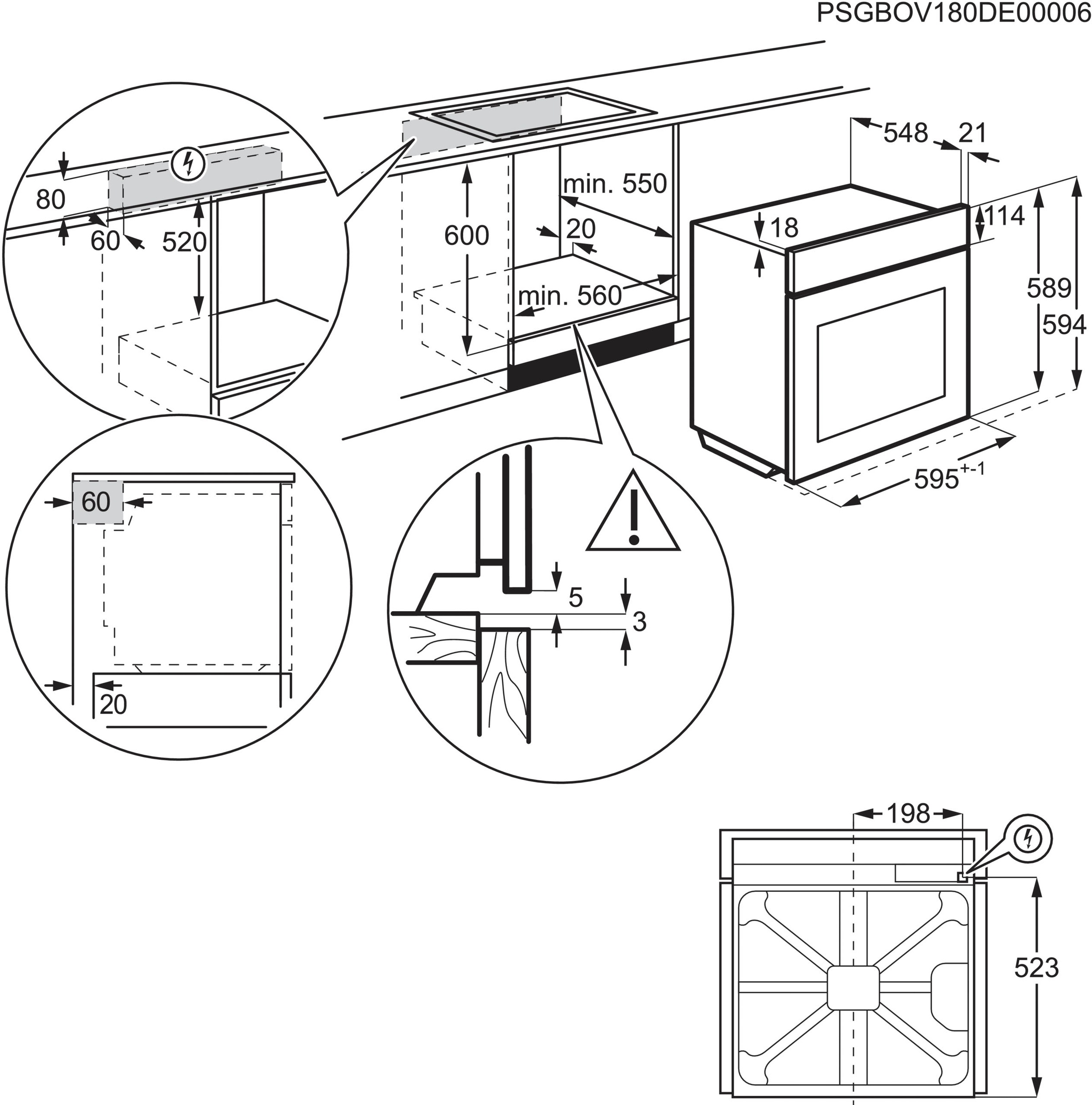 AEG Einbaubackofen 6000 »BPS335061M 949 498 251«, mit 1-fach-Teleskopauszug, Pyrolyse-Selbstreinigung
