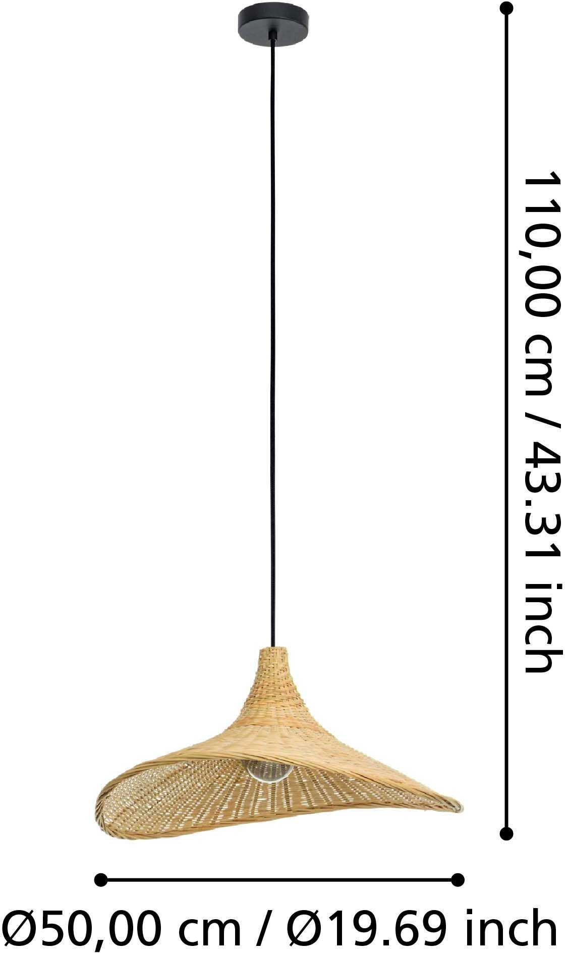 EGLO Hängeleuchte »HYKEHAM Pendellampe, Stahl und Holz, E27, Hängelampe, Flurlampe, Lampe«, Leuchtmittel E27 | Leuchtmittel wechselbar-ohne Leuchtmittel, Hängeleuchte, H110 x Ø50 cm, schwarz, 1X40W exkl.