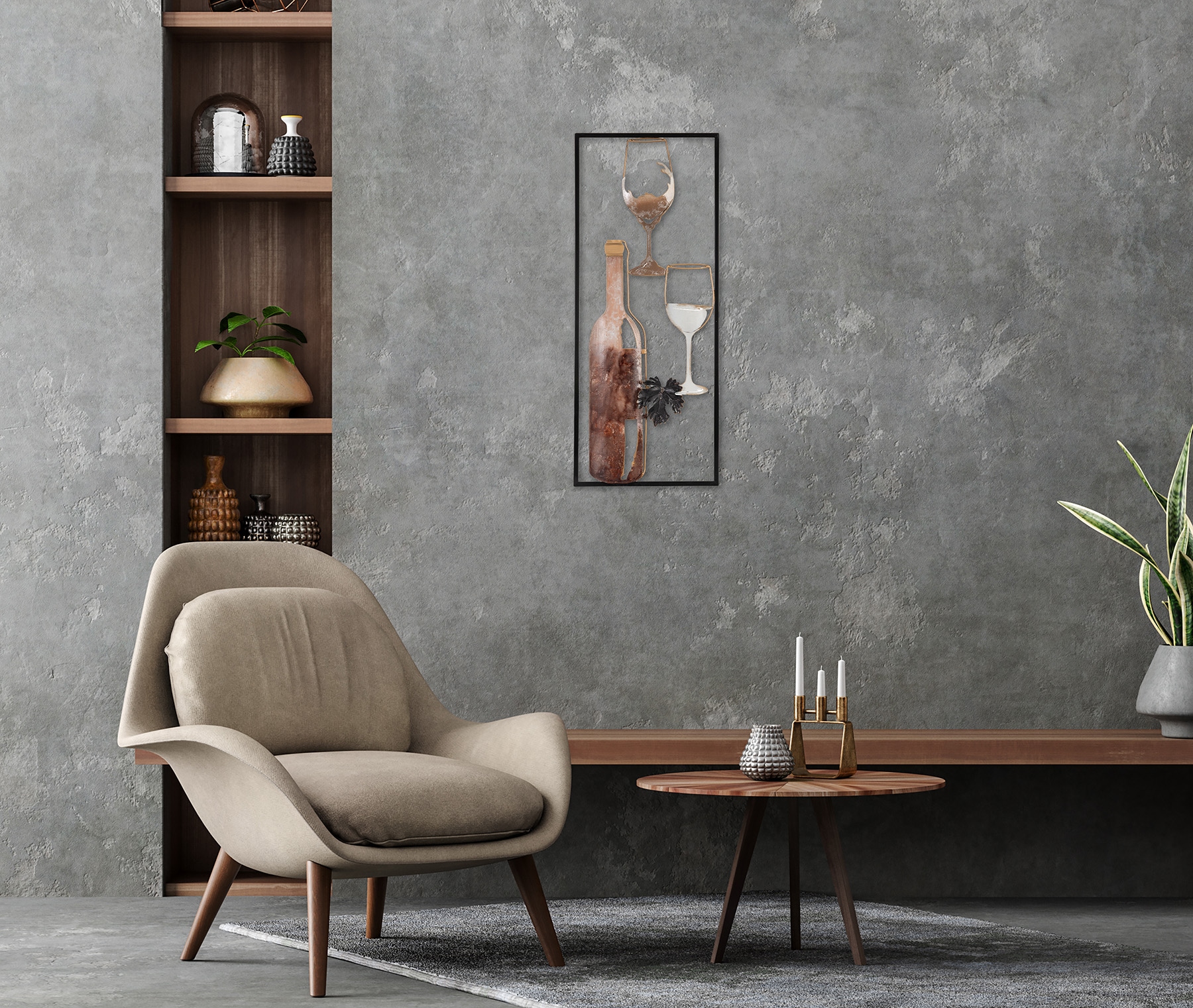 Bönninghoff Metallbild »WEINFLASCHE UND WEINGLÄSER 25x61 cm – Deko modern«
