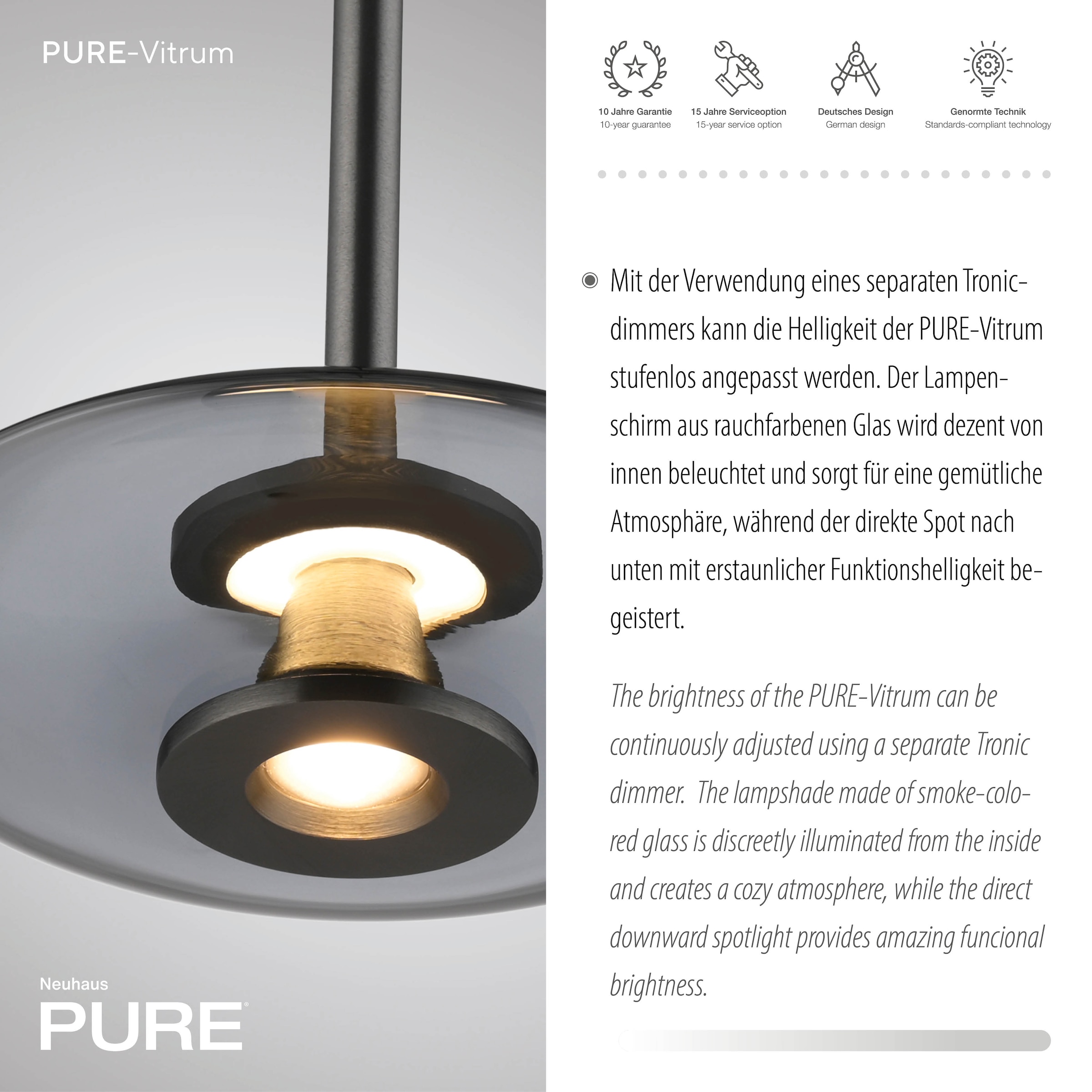Neuhaus PURE LED Pendelleuchte »PURE Vitrum« LED-Board 1 Stk. Warmweiß Comfort Lift, dimmfähig über separaten Tronicdimmer
