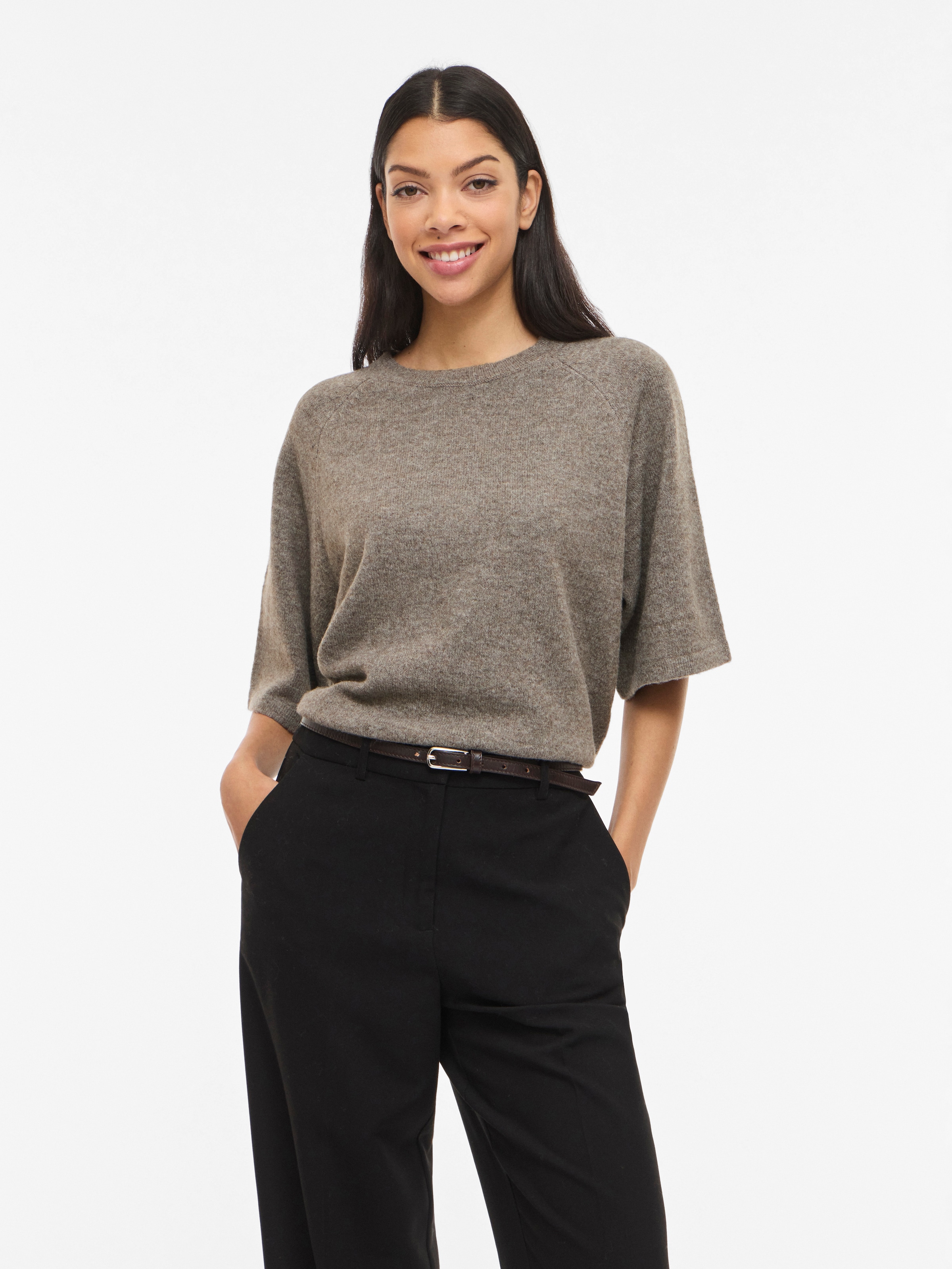 Vila Strickpullover »VILIGA 2/4 O-NECK KNIT TOP - NOOS« Materialmix, relaxed fit