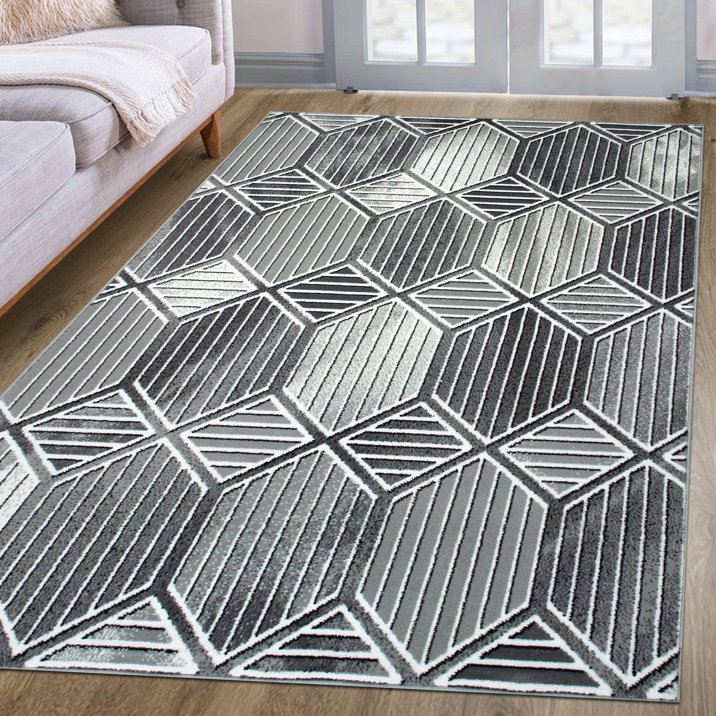 My Home Teppich »Hedly, 3D-Effekt« rechteckig 8 mm Höhe softer Kurzflor, pflegeleicht, leichter Glanz, Scandi-Look in grau