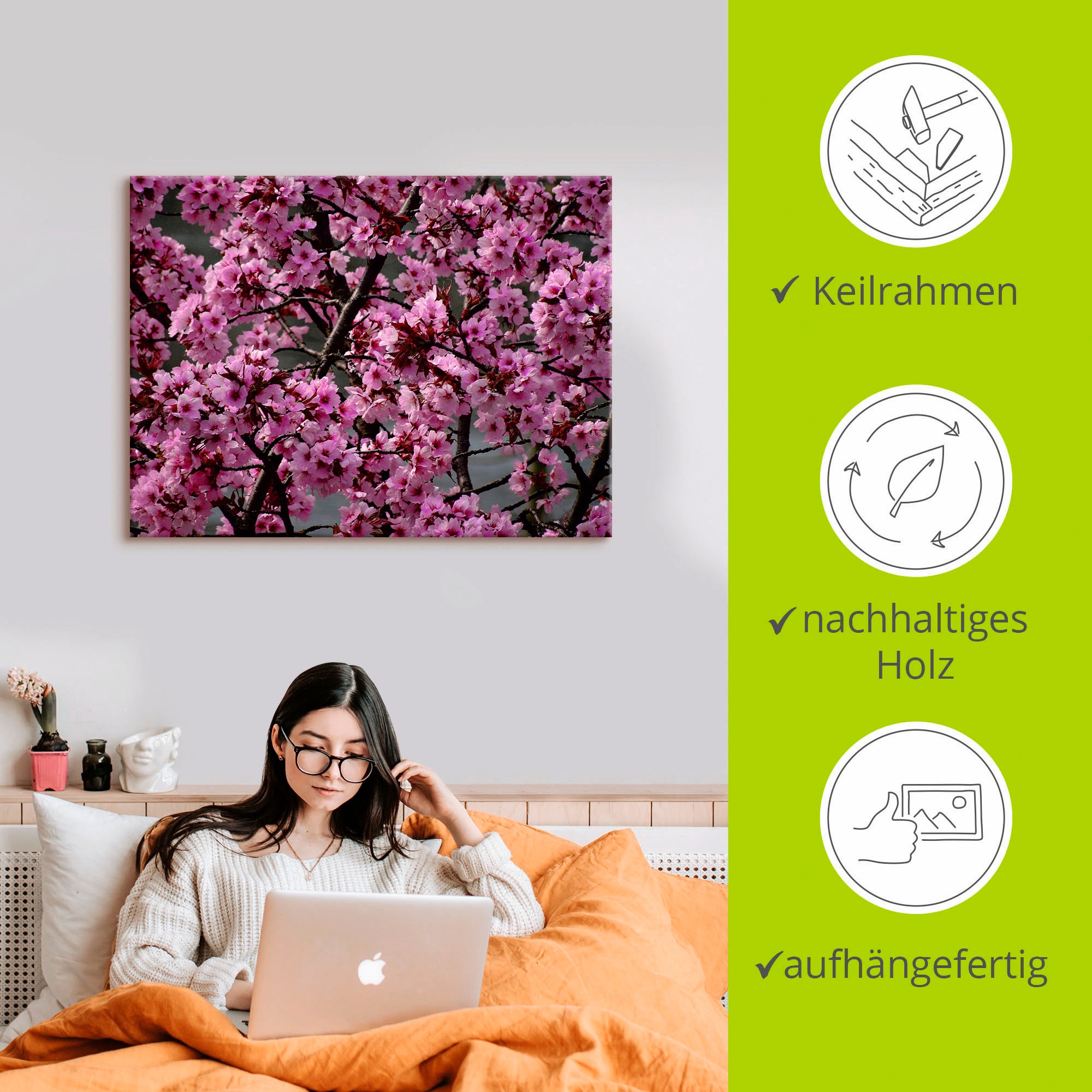 Artland Wandbild »Japanische Zierkirschen Blüte«, Bäume, (1 St.), als Leinwandbild, Poster in verschied. Größen
