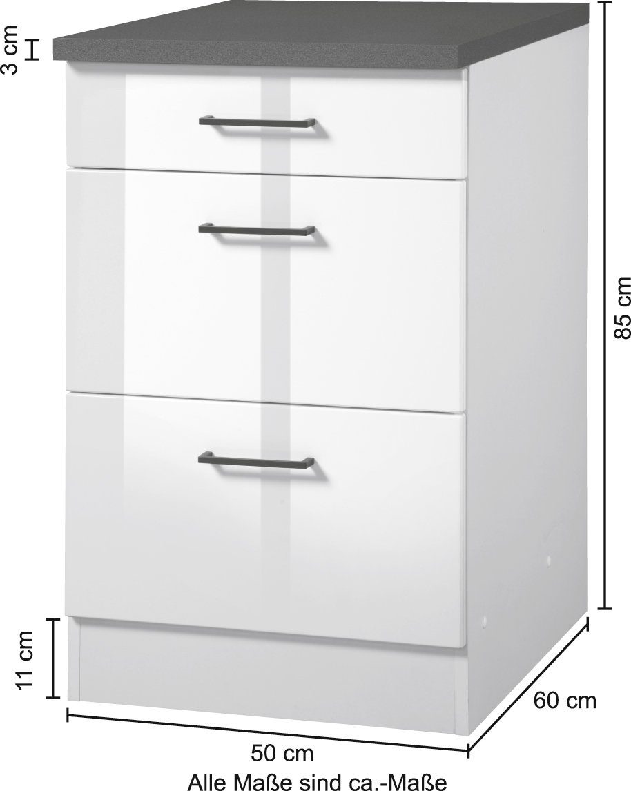 KOCHSTATION Unterschrank »KS-Trier« Breite 50 cm, mit 2 Auszügen und 1 Schublade
