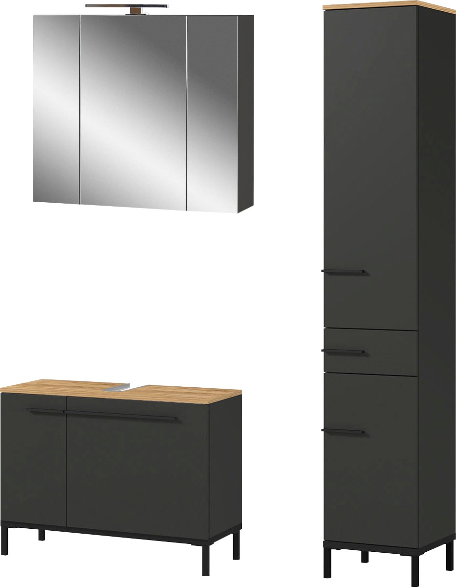 GERMANIA Badmöbel-Set »Yonkers«, Set bestehend aus Waschbeckenunterschrank, Spiegelschrank, Hochschrank