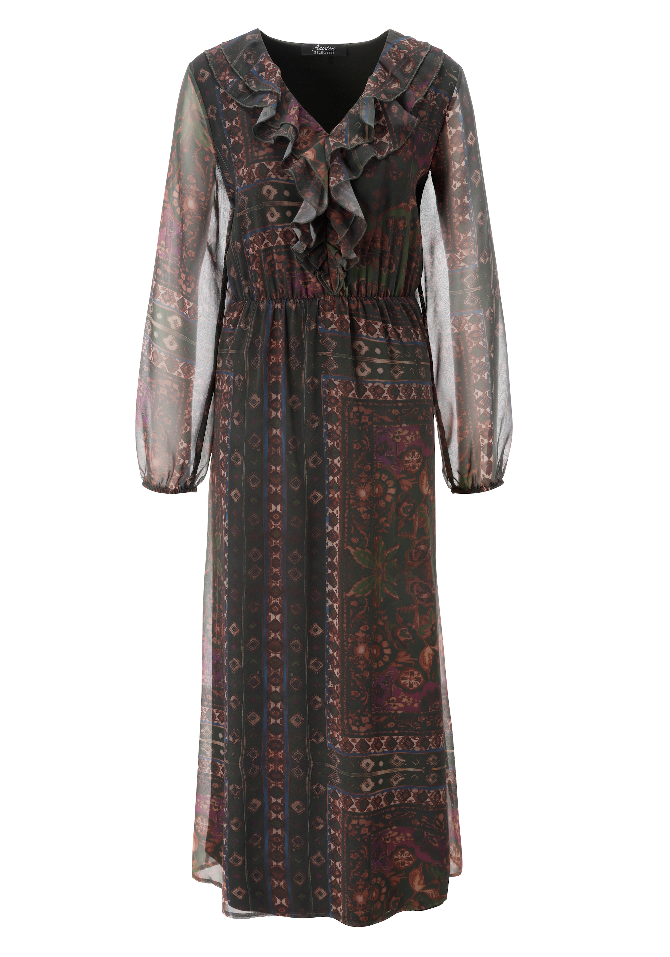Aniston SELECTED Maxikleid mit verspielten Volants am V-Ausschnitt - NEUE KOLLEKTION