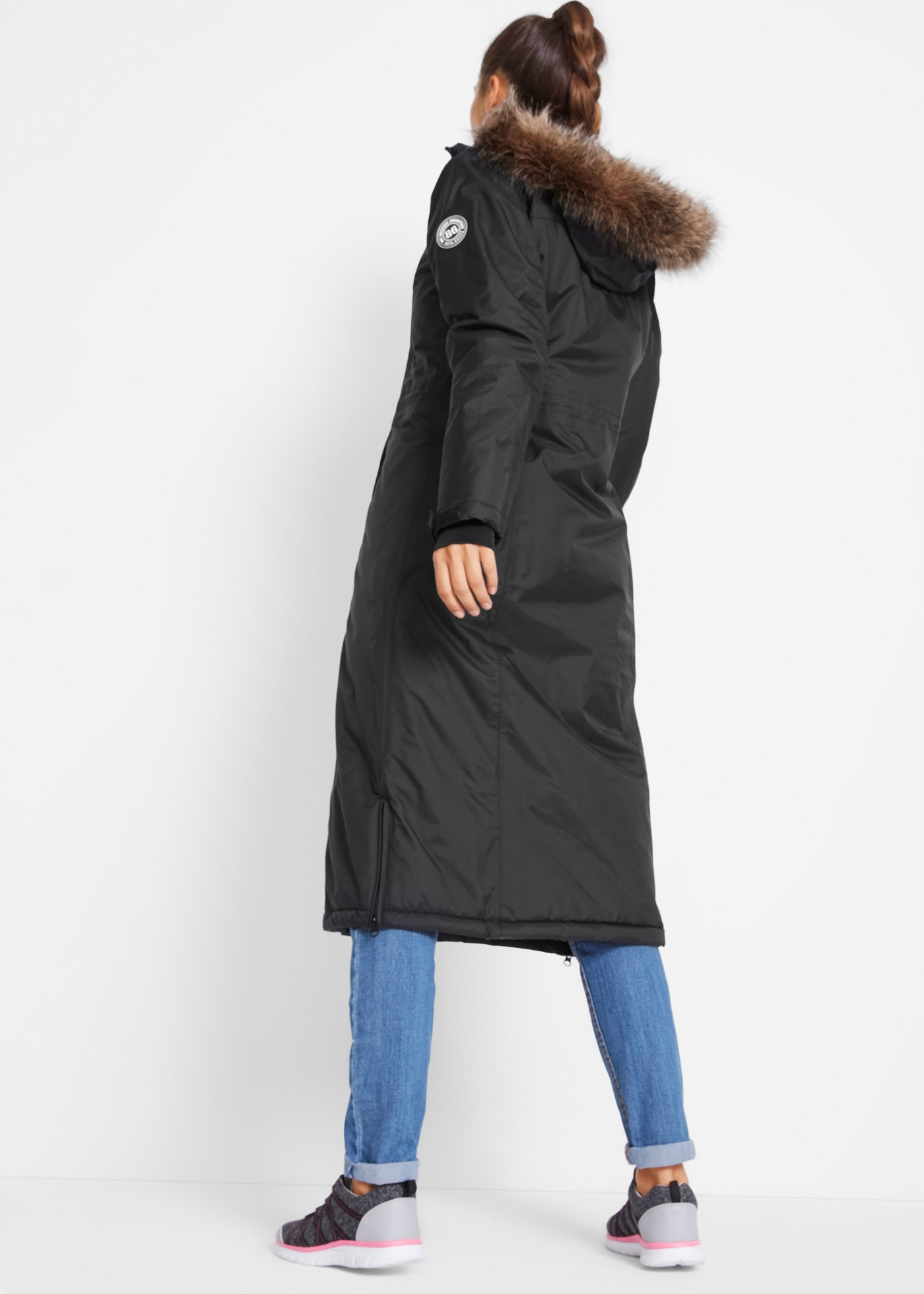 bonprix Wintermantel mit abnehmbarer Kapuze und Fell, A-Linie, mit Daumenlöchern