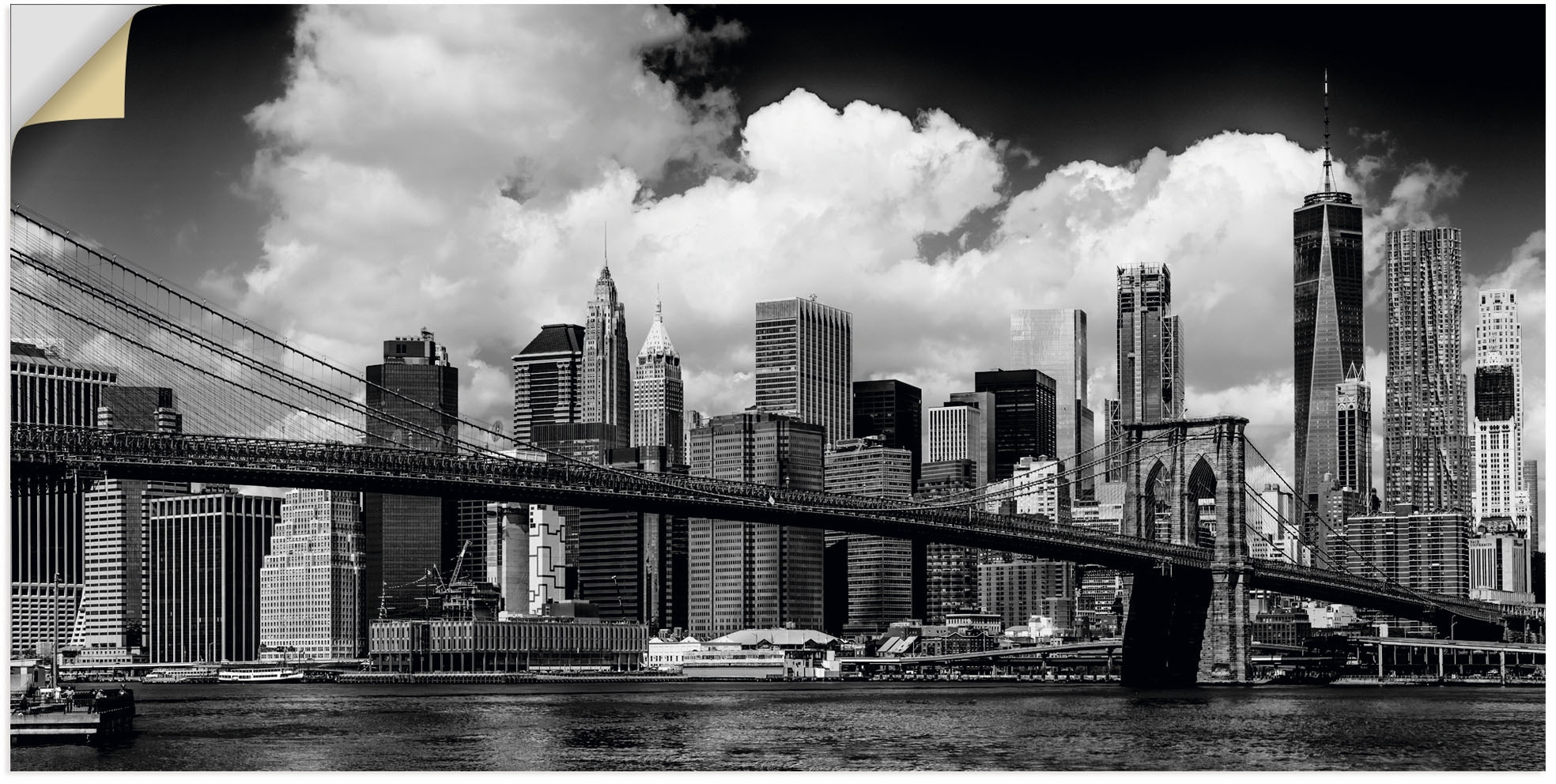 Wandbild »Manhattan Skyline, Brooklyn Bridge«, New York, (1 St.), als Alubild,...