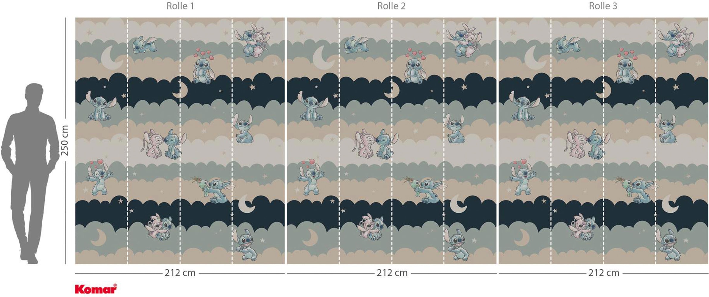 Komar Vliestapete »Disney Lilo and Stitch Cozy Clouds« bedruckt glatt Rolle mit 212 x 250 cm