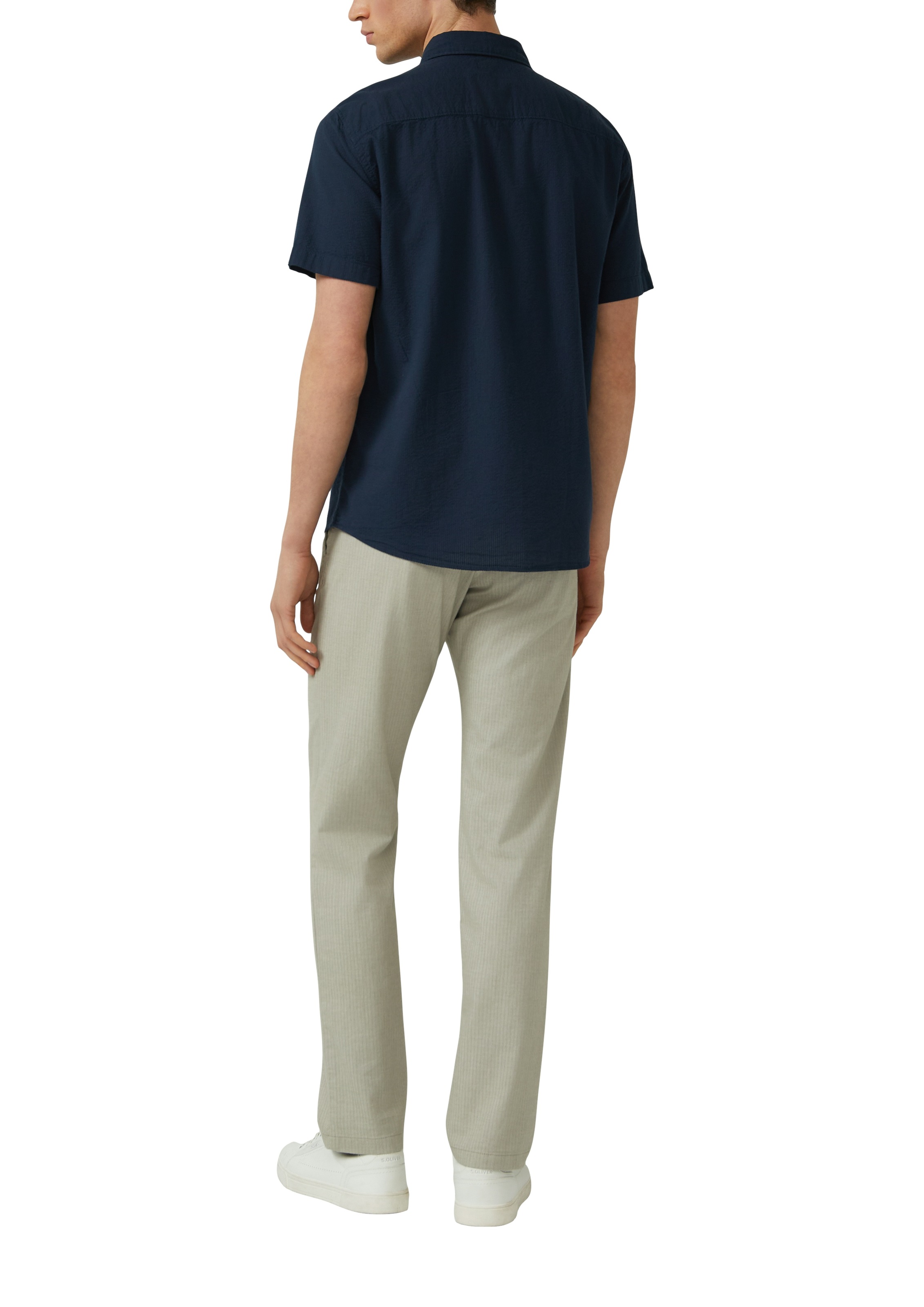 s.Oliver Kurzarmhemd mit dezenten Streifen, Button-down-Kragen, Baumwolle