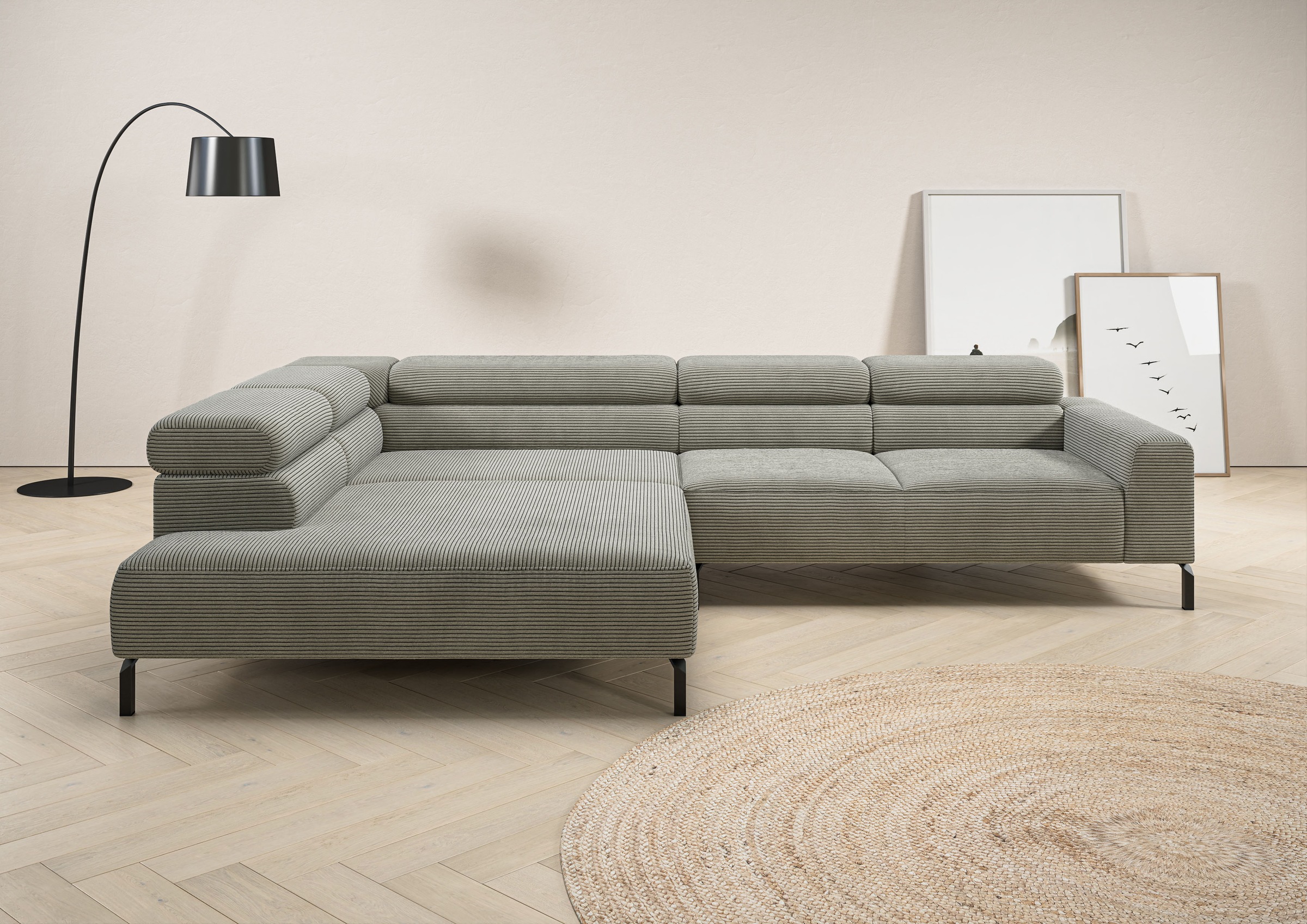 Home affaire Ecksofa »Antonelli, L-Form,  inkl. Kopfteilverstellung, Breite 312 cm« ohne Sitztiefenverstellung, in Cord, stone