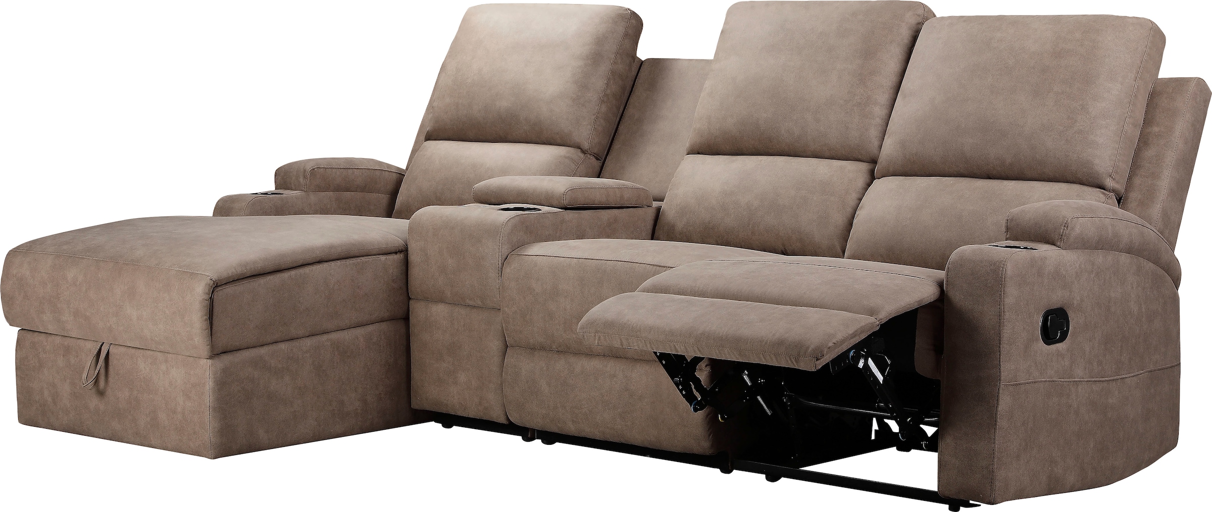 Home affaire Ecksofa »NAPORI Multimediasofa, 3er Kinosessel XXL, L-Form, 3 Bezugsstoffe«, Kinosofa mit Relaxfunktion, Getränkehalter, Staufach und Staukasten