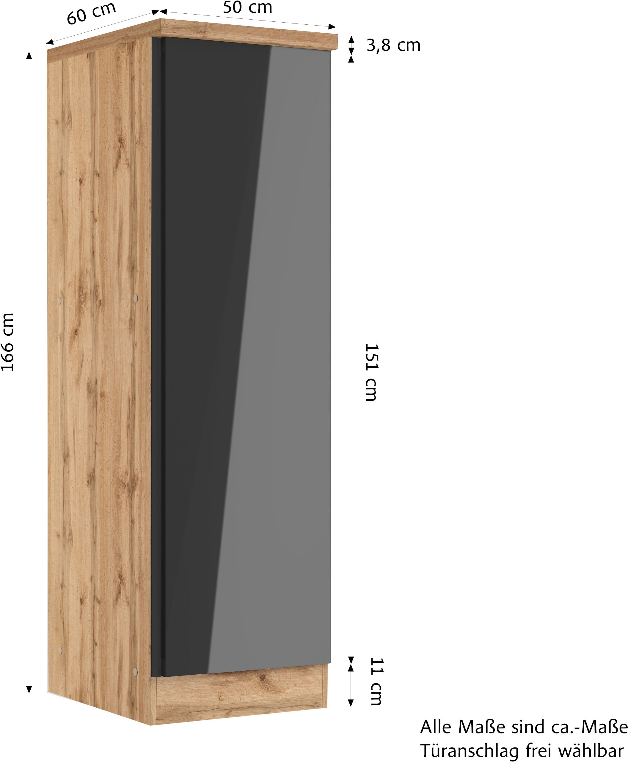 KOCHSTATION Vorratsschrank »KS-Virginia,neu in verbesserter Ausführung« Arbeitsplatte 38 mm stark, Stauraum, Softclose,  Maße (B/H/T): ca. 50/166/60 cm, Türanschlag frei wählbar