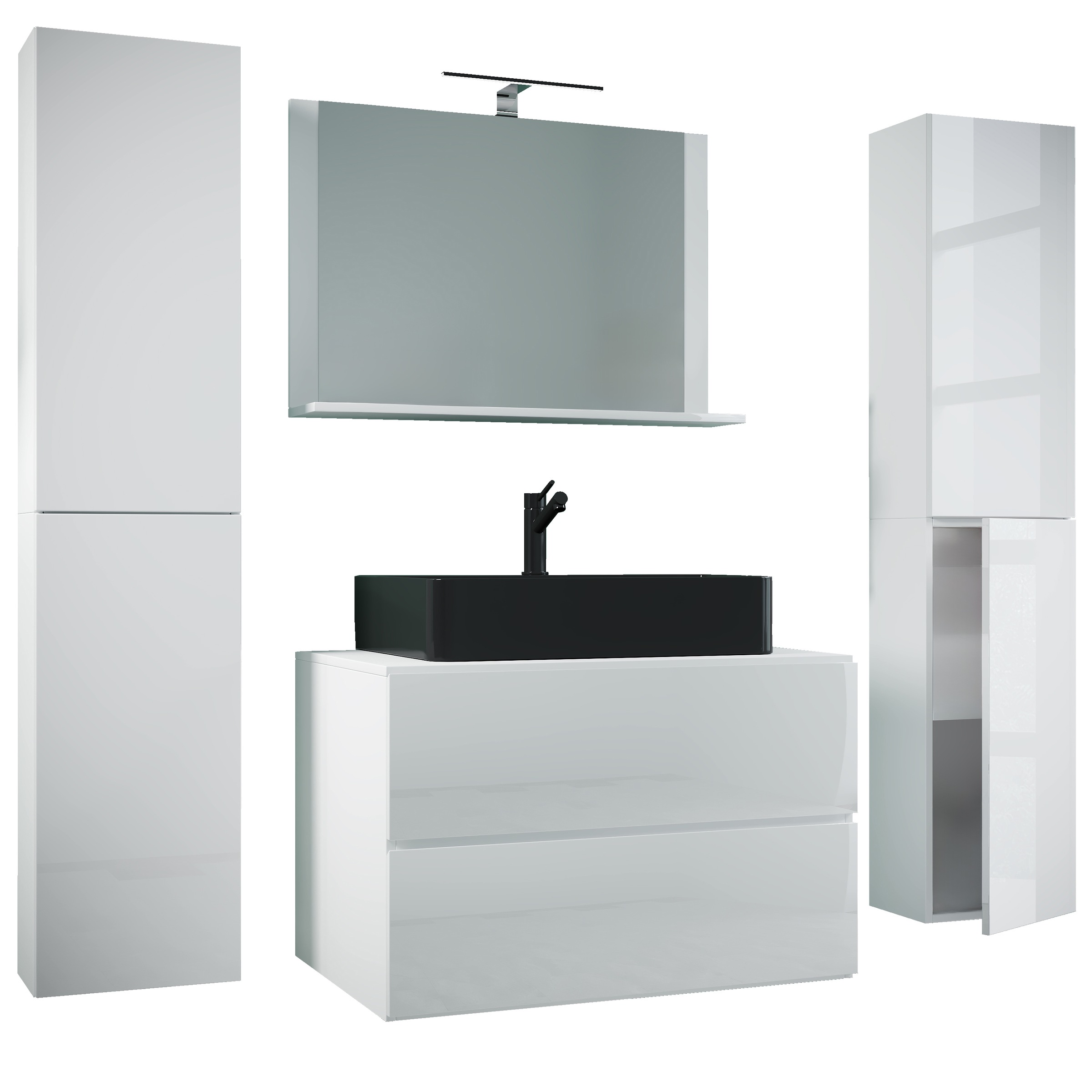 VCM Waschbeckenunterschrank »VCM 5-tlg. Waschplatz Waschtisch Badmöbel Set Waschbecken Lendas BL Breite 80 cm XL Schublade«, (5 St.)