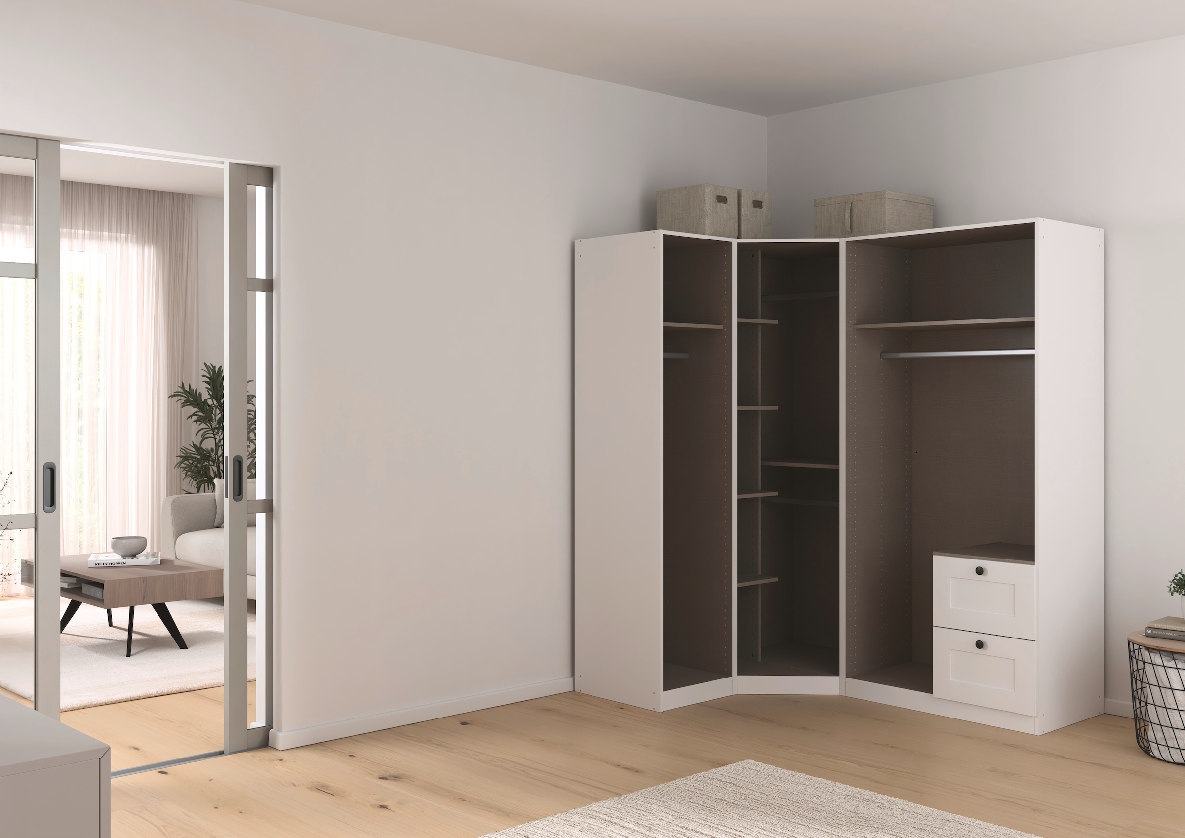 OTTO home Schrank-Set »Mehrzweckschrank Aktenschrank Möbel Mietswohnung Schlafzimmer YLVA« Set, Schenkelmaß: 131x176 cm, Höhe 197 cm, 3 Stk. tlg.