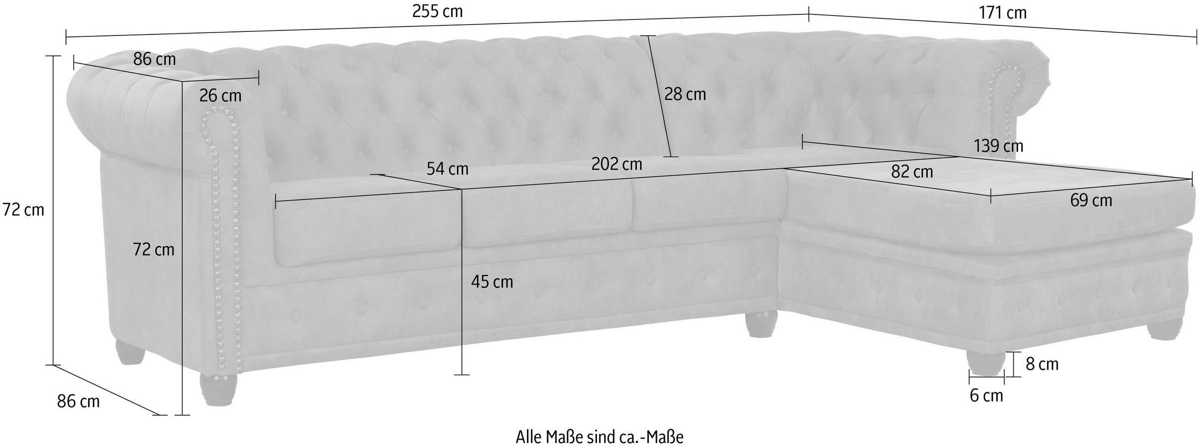 Home affaire Chesterfield-Sofa »Rysum L-Form« Chesterfield-Optik mit Ottomanen-Abschluß