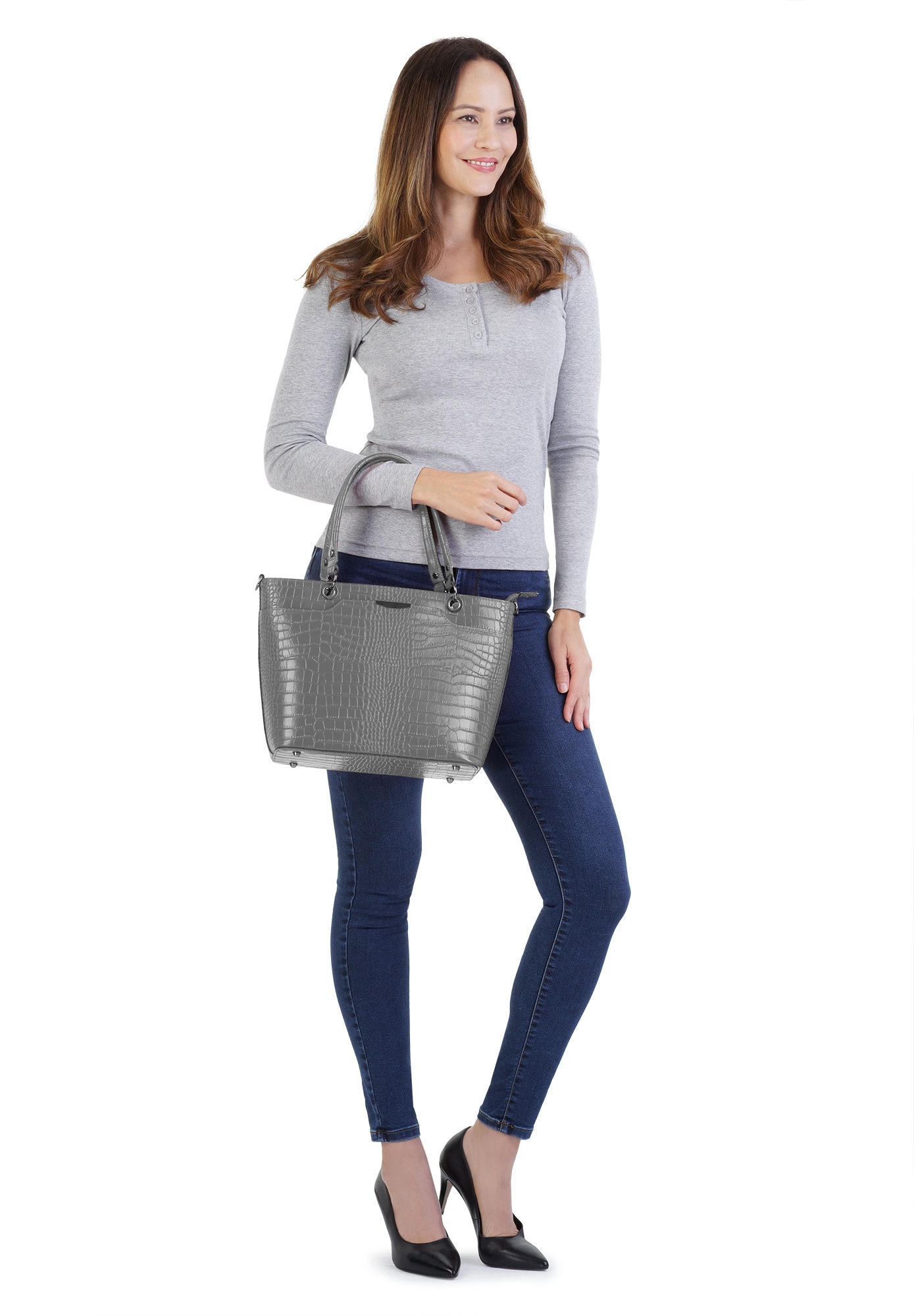 Cluty Henkeltasche, echt Leder, Made in Italy
