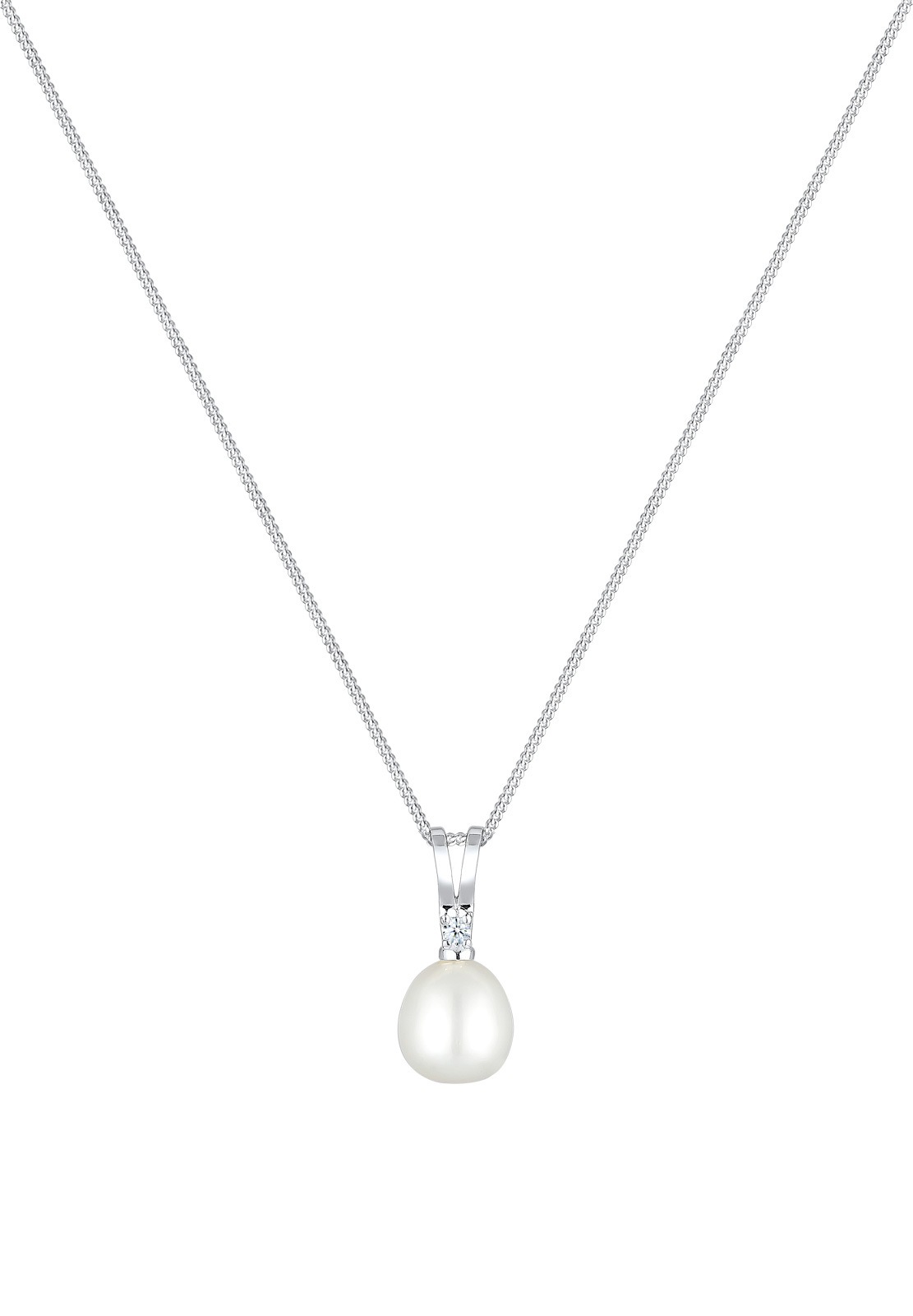 Elli DIAMONDS Silberkette »Halskette Anhänger Süßwasserzuchtperle mit Diamanten Silber«