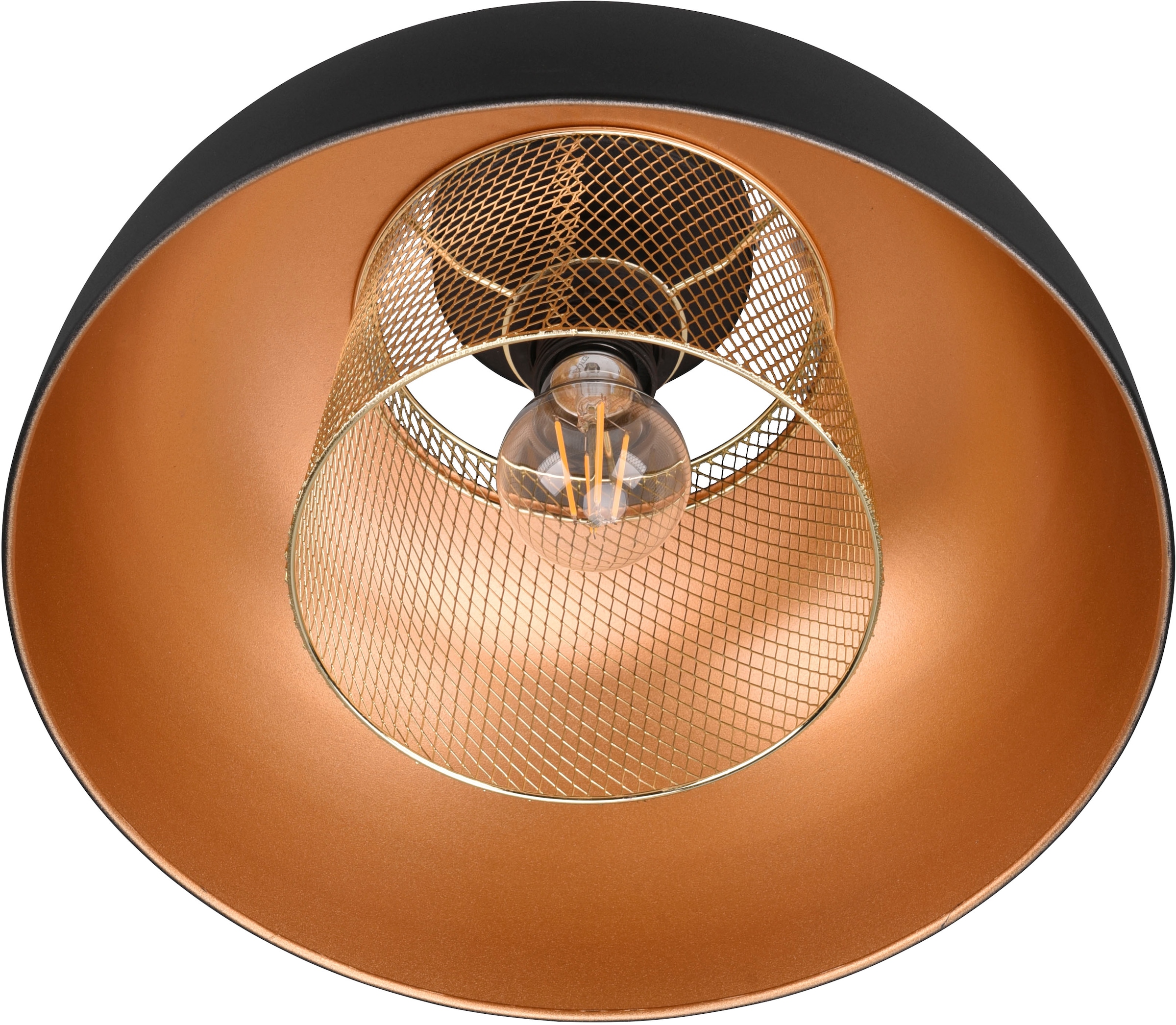 REALITY Leuchten Deckenleuchte »Punch«, 1 flammig, Leuchtmittel E27 | ohne Leuchtmittel, Industrie-Look mit Doppelschirm schwarz-gold, exkl 1xE27 max 40W