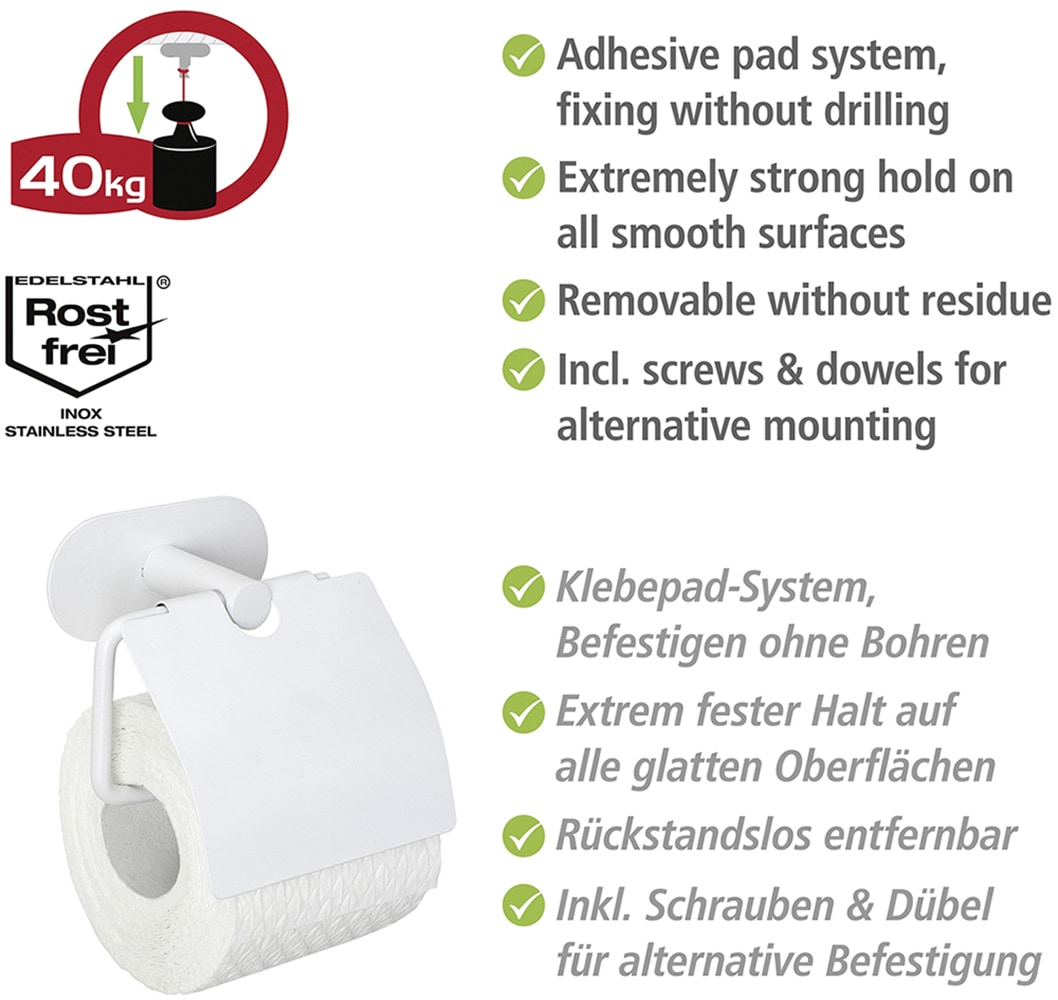 WENKO Toilettenpapierhalter »Turbo-Loc® Modell Orea«, mit Deckel, Edelstahl, Befestigen ohne Bohren
