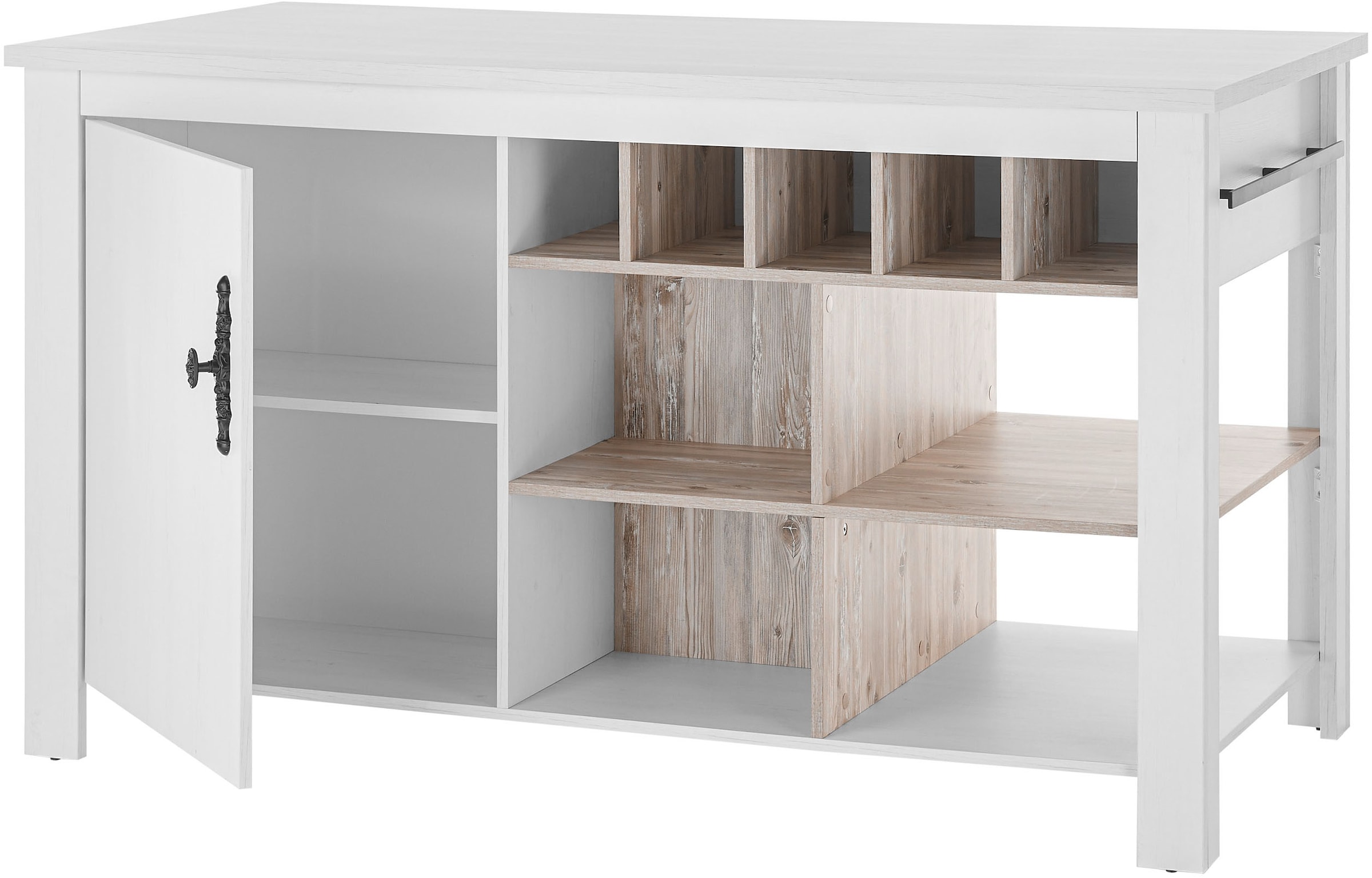 Home affaire Kücheninsel »Florenz, Küchenblock in Pinie Weiß, Kochinsel, Küchenarbeitsblock«, Breite 161 cm, mit verschnörkeltem Metallgriff, Arbeitshöhe 92 cm
