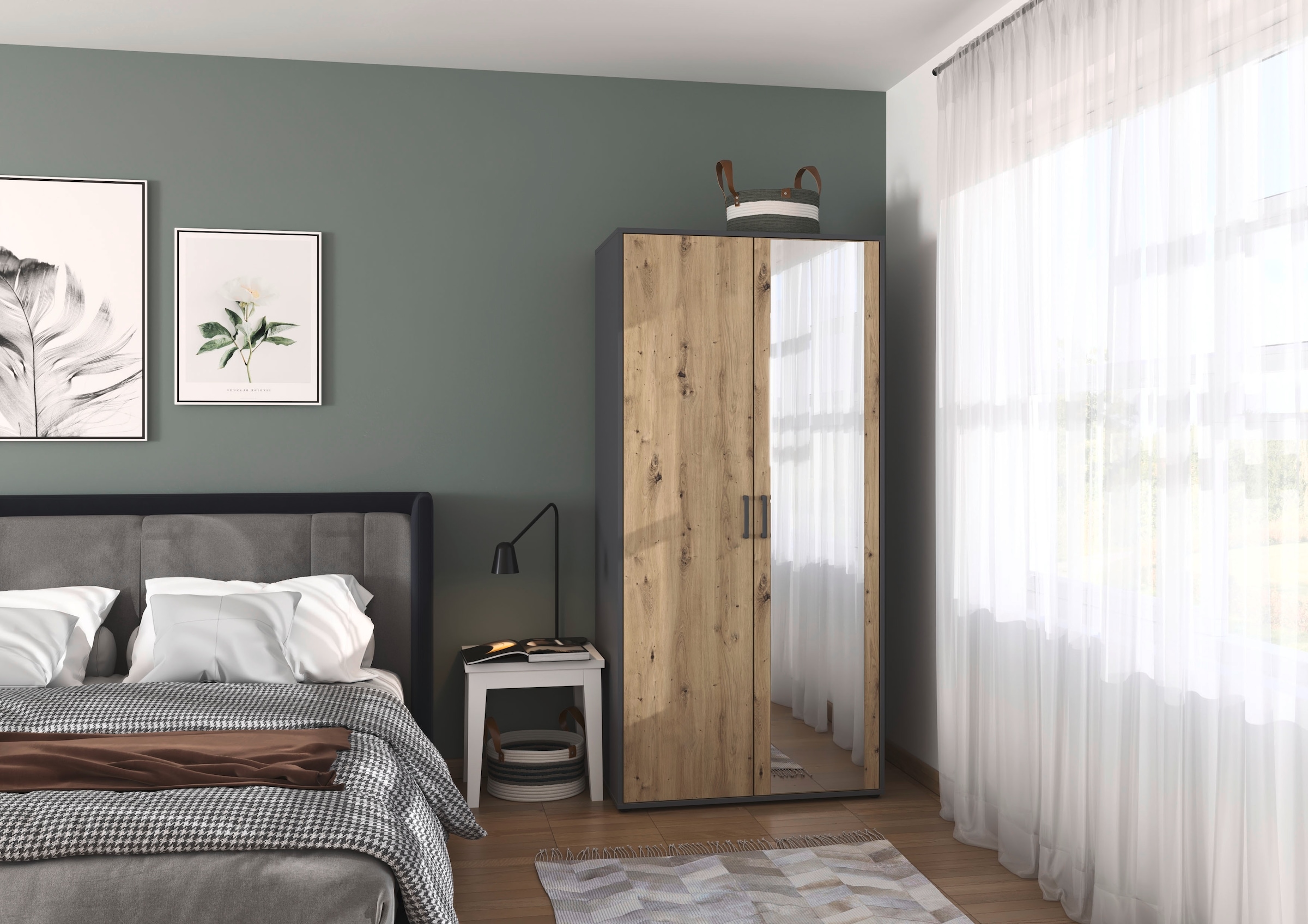 rauch Drehtürenschrank »Kleiderschrank Schrank Garderobe Wäscheschrank VOYAGER« in 3 verschiedenen Ausstattungen BASIC/CLASSIC/PREMIUM,  mit modernen Griffen in Graumetallic und Spiegel
