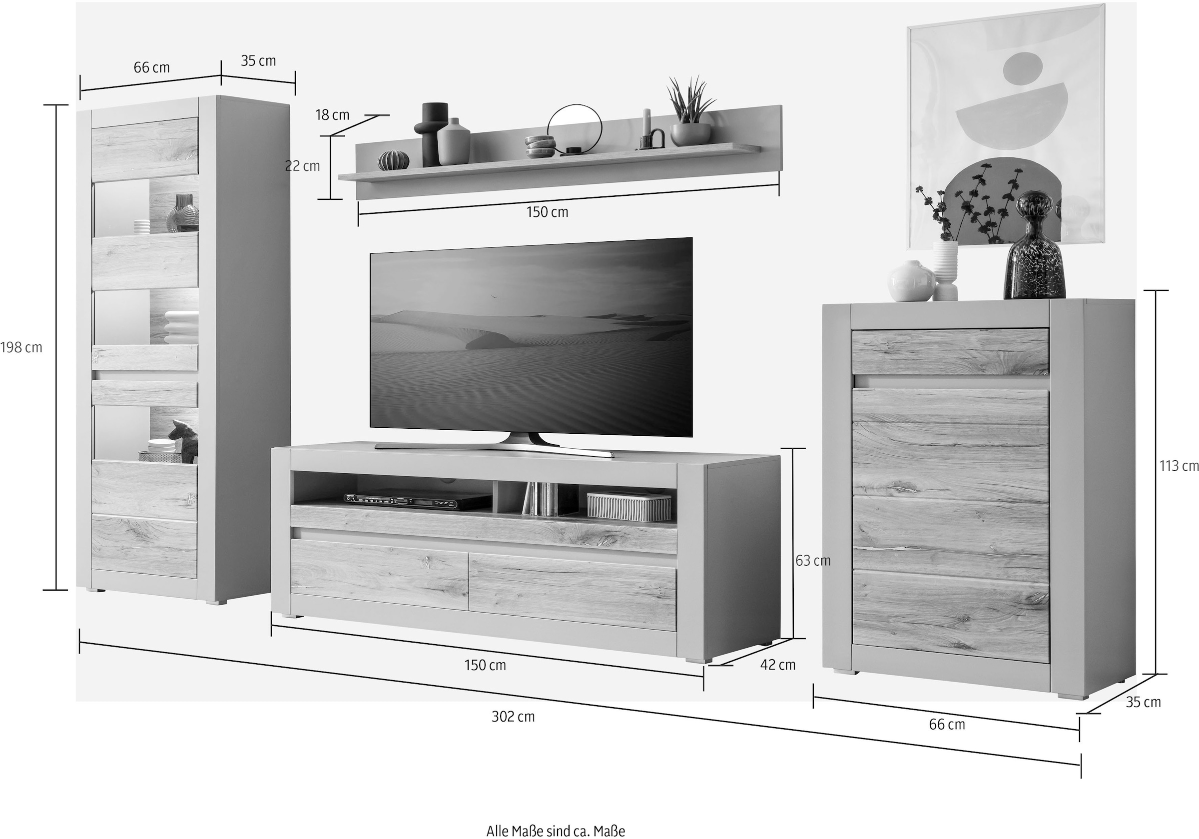 4 Design Soft-Close, Platingrau OTTO cm St.), in bestellen Modernes Wohnwand Breite online INOSIGN (Set, bei 302 Matt, Farbe »CASABLANCA«,