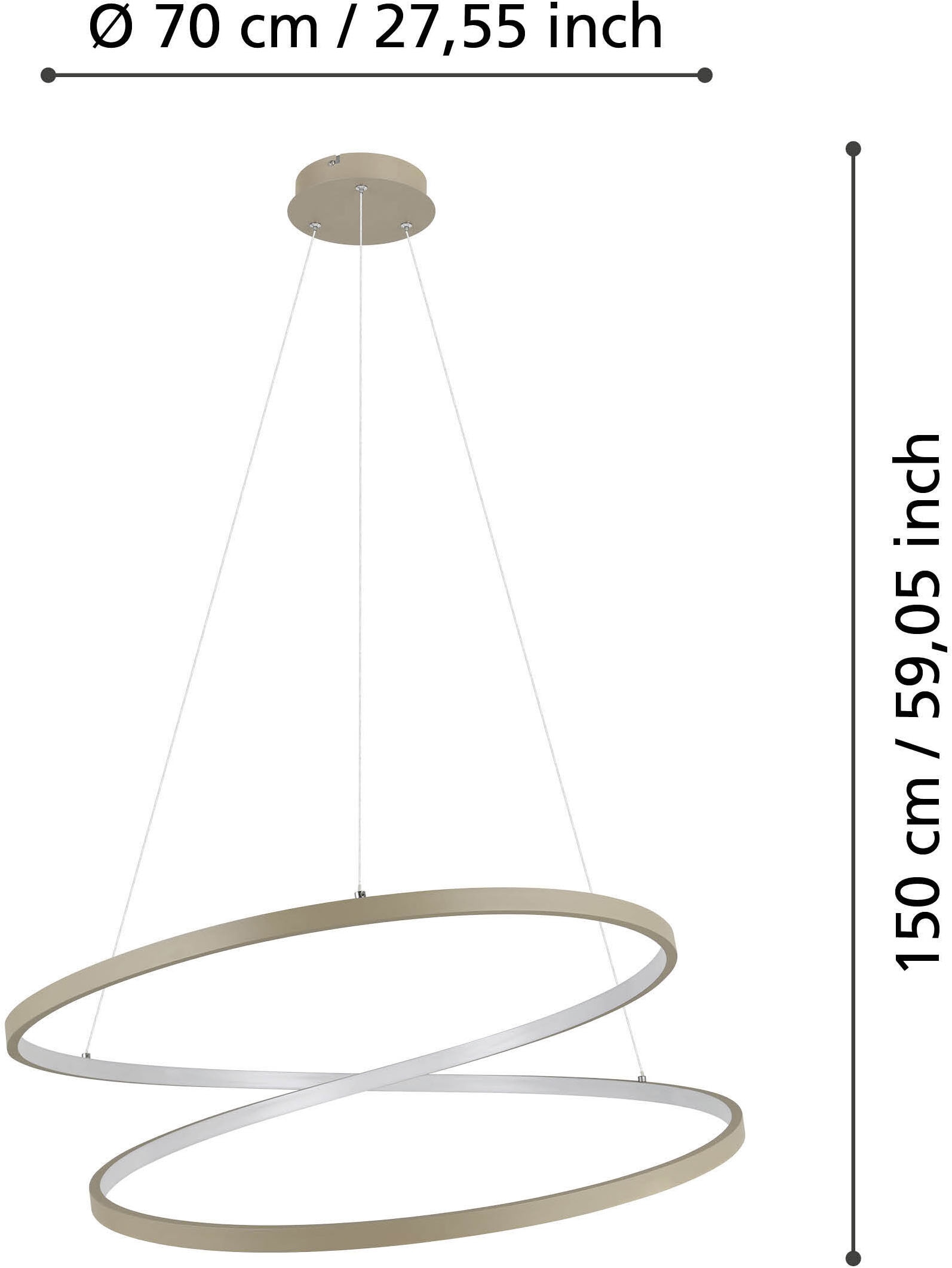 EGLO Hängeleuchte »RUOTALE Pendellampe - Alu, Stahl - LED - 42W - IP20« LED-Modul 1 Stk. Warmweiß Hängelampe, Deckenlampe, Wohnzimmer, Esszimmer, H150 x Ø70 cm