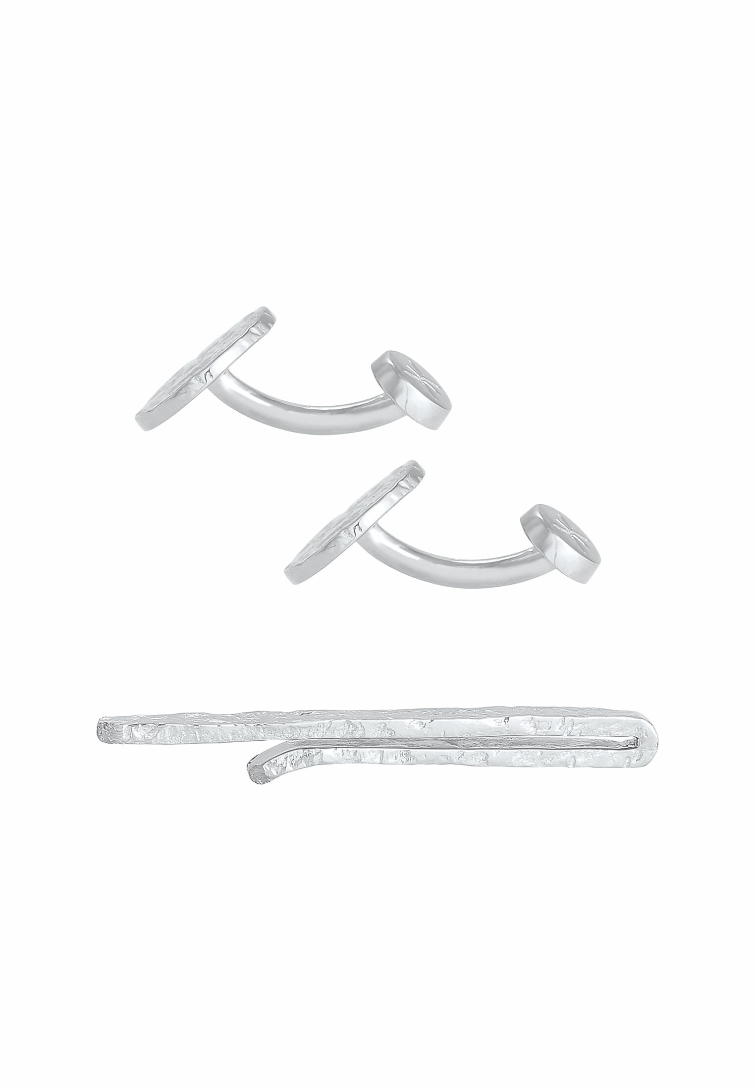 Kuzzoi Manschettenknöpfe und Krawattennadel Set »Schmuckset Manschettenknöpfe Krawattennadel Struktur Silber« ()
