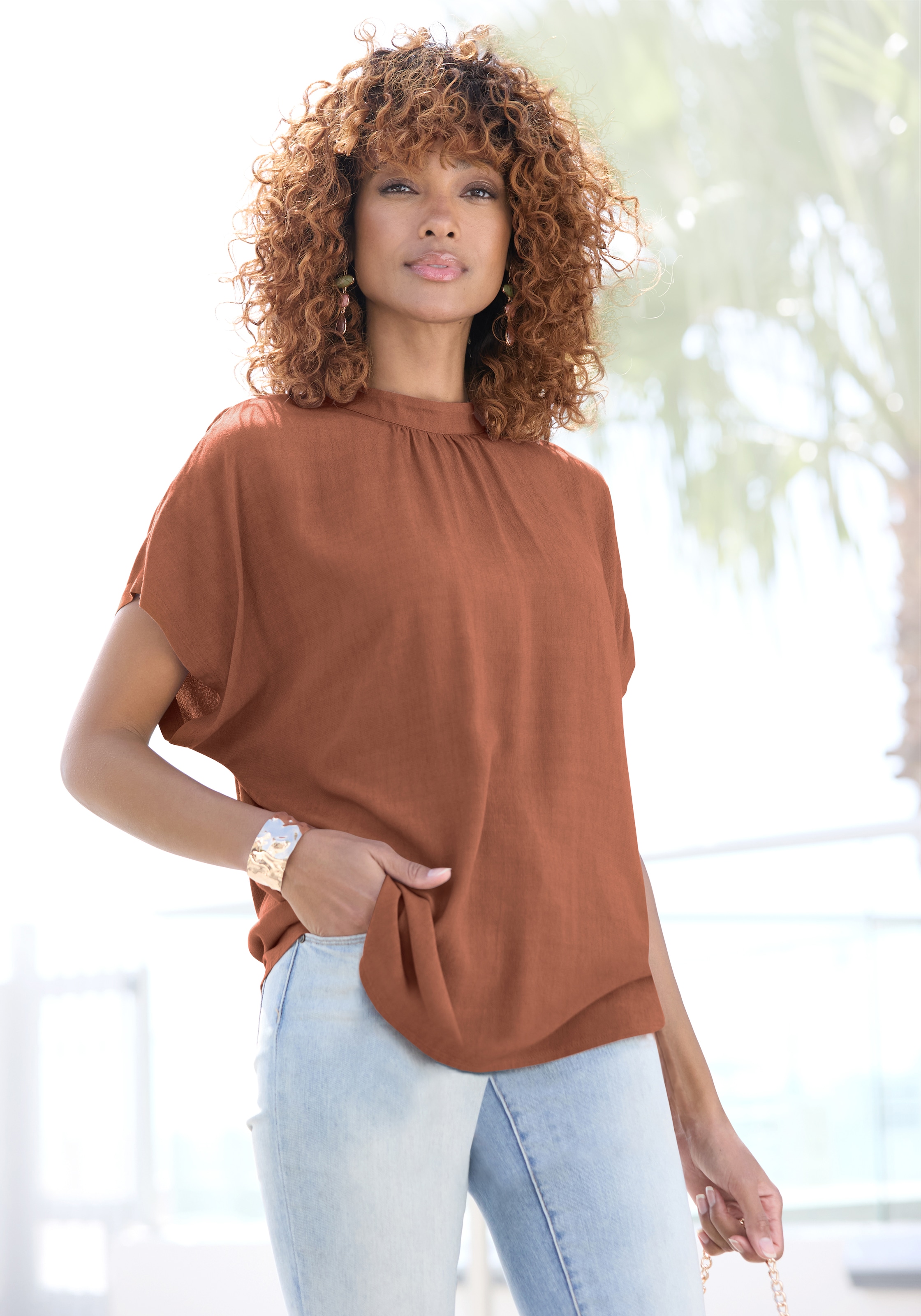 LASCANA Kurzarmbluse in lockerer Passform, Damenbluse, sportlich elegant