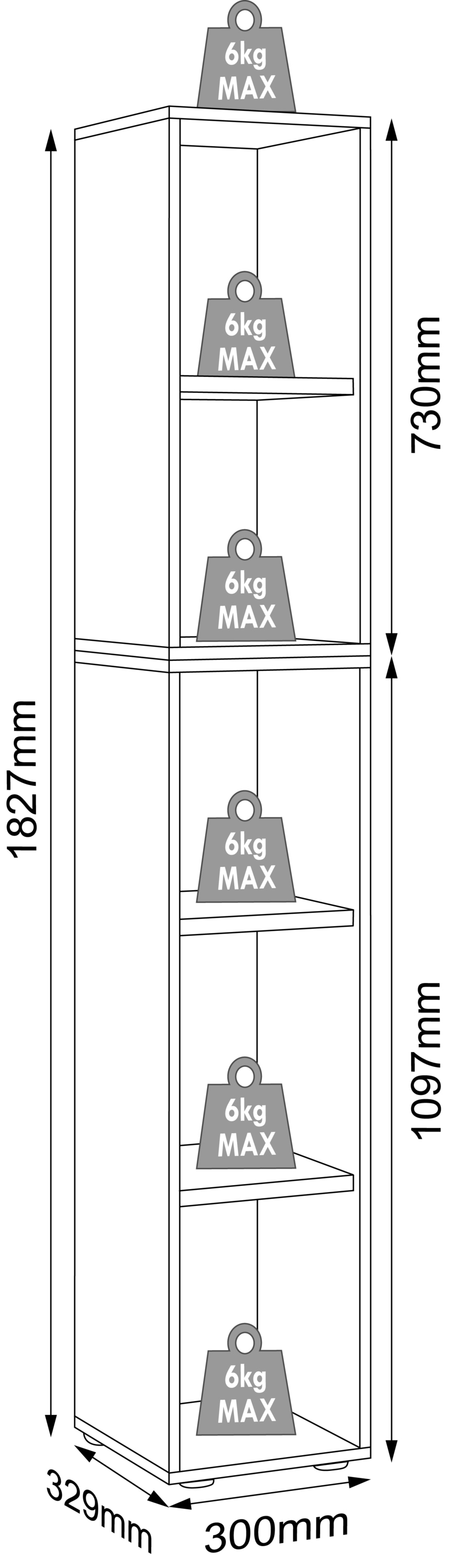 VCM Aktenregal »VCM Holzregal stehend | platzsparender Aktenschrank | Maße ca. B. 30 x H. 183 x T. 33 cm | Elegantes Regal | Büroregal ¿ Salia 5fach B. 30 cm«