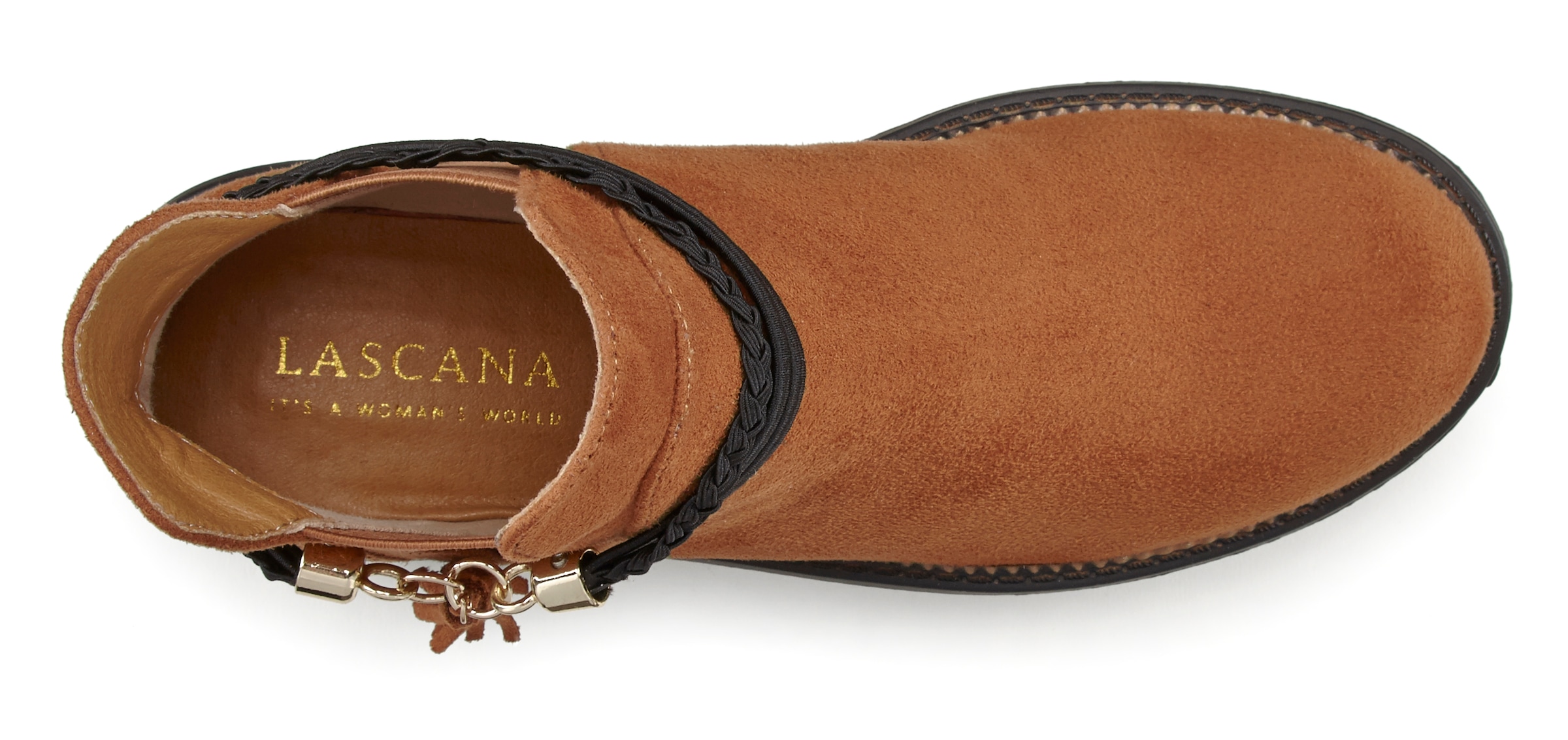 LASCANA Chelseaboots, mit abnehmbarem Band und Chunky-Sohle, Ankle Boots, Stiefelette