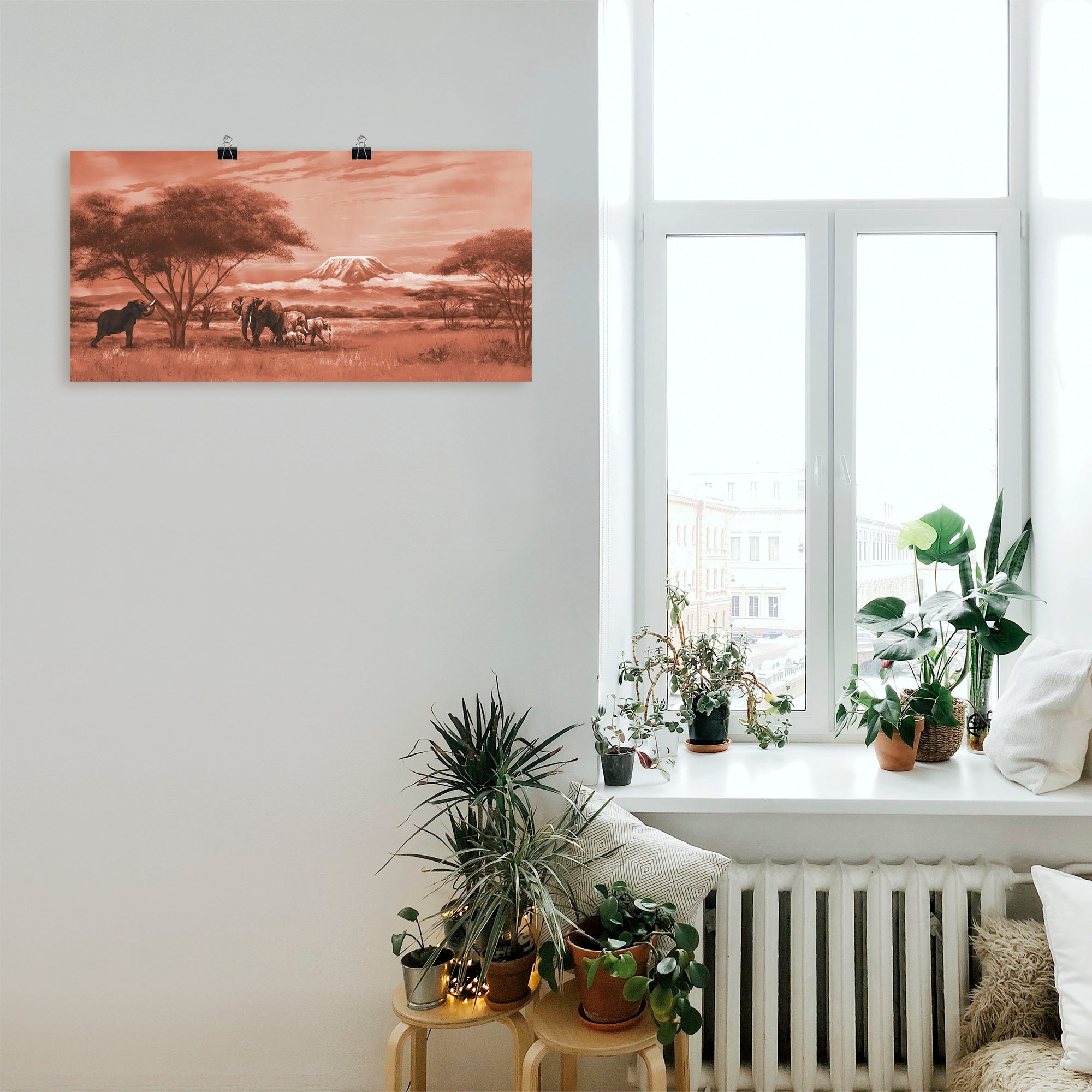 Artland Wandbild »Elefanten am Kilimandscharo«, Bilder von Afrika, (1 St.), als Leinwandbild, Wandaufkleber oder Poster in versch. Größen