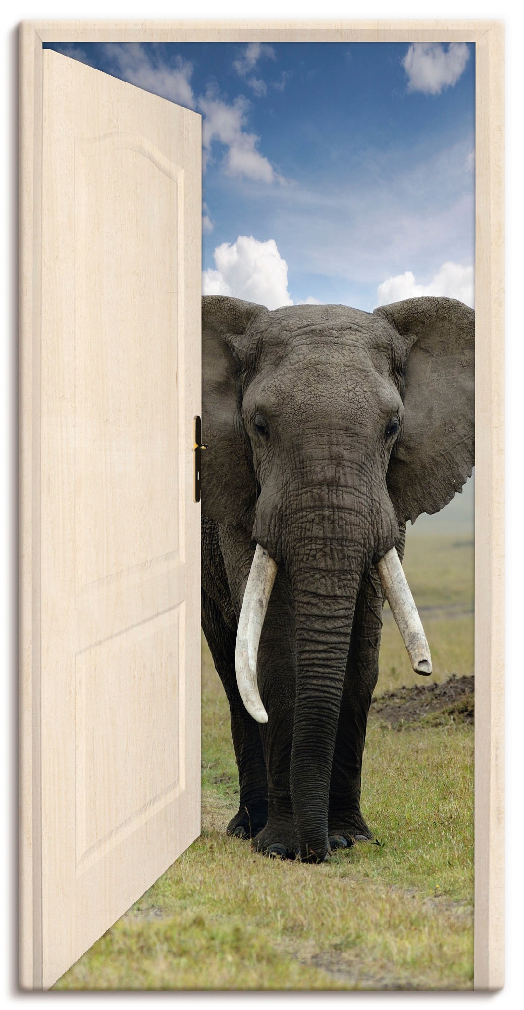 Artland Wandbild »Offene weiße Türe mit Blick auf Elefant«, Wildtiere, (1 St.),  als Alubild, Leinwandbild, Wandaufkleber oder Poster in versch. Größen  online bei OTTO
