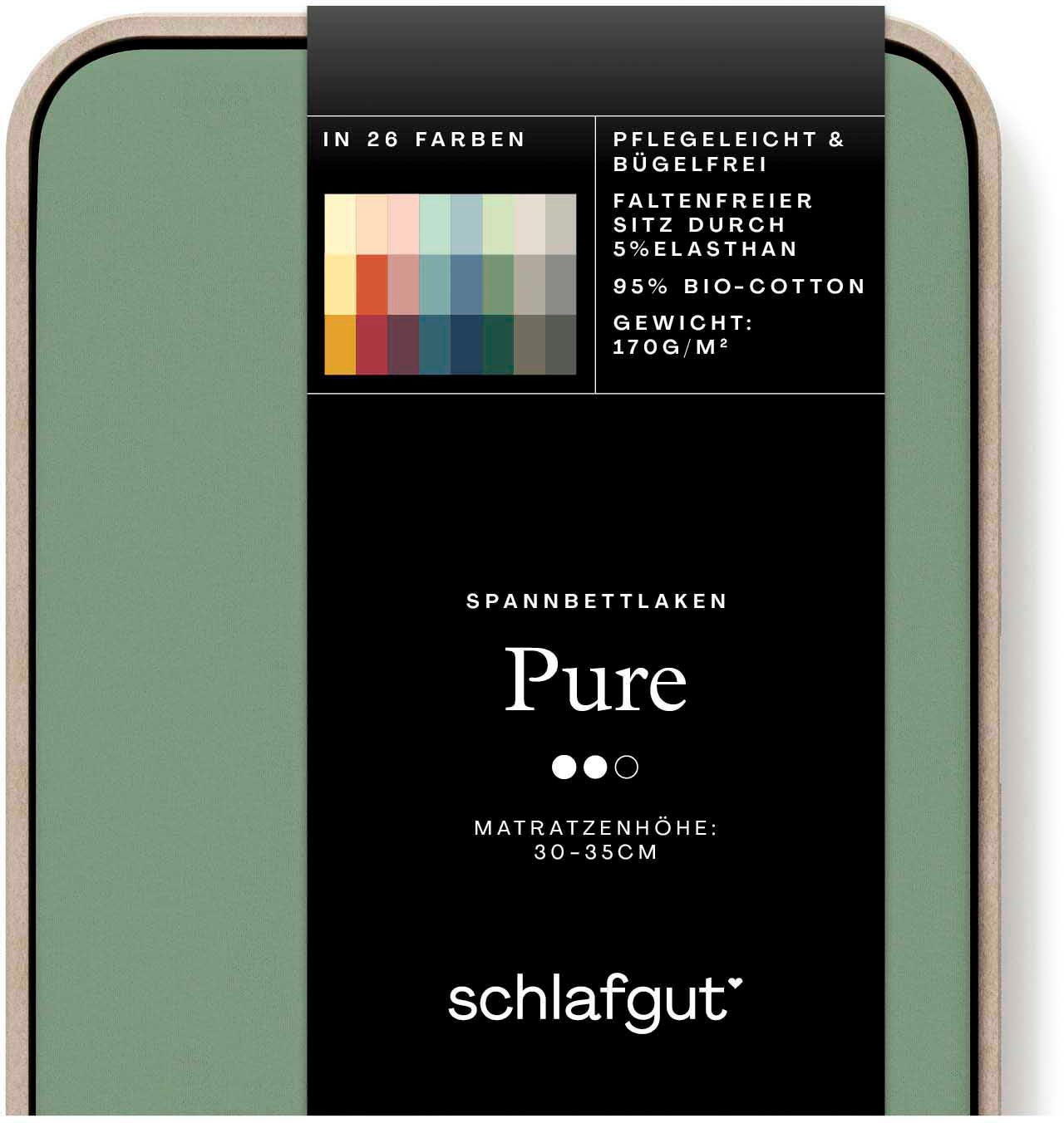 Schlafgut Spannbettlaken »PURE Bio-Baumwolle mit Elasthan, dehnbar blickdicht, straff, Bettlaken«, PREMIUM Laken für Matratzen bis 30cm Höhe, in 90x200, 140x200, 180x200